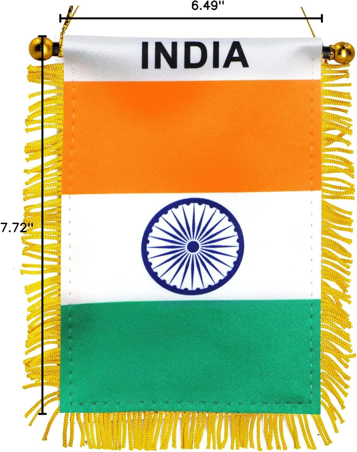 Anley 4 x 6 Inch India Fringy Window Hanging Flag - Indian Hanging Flag