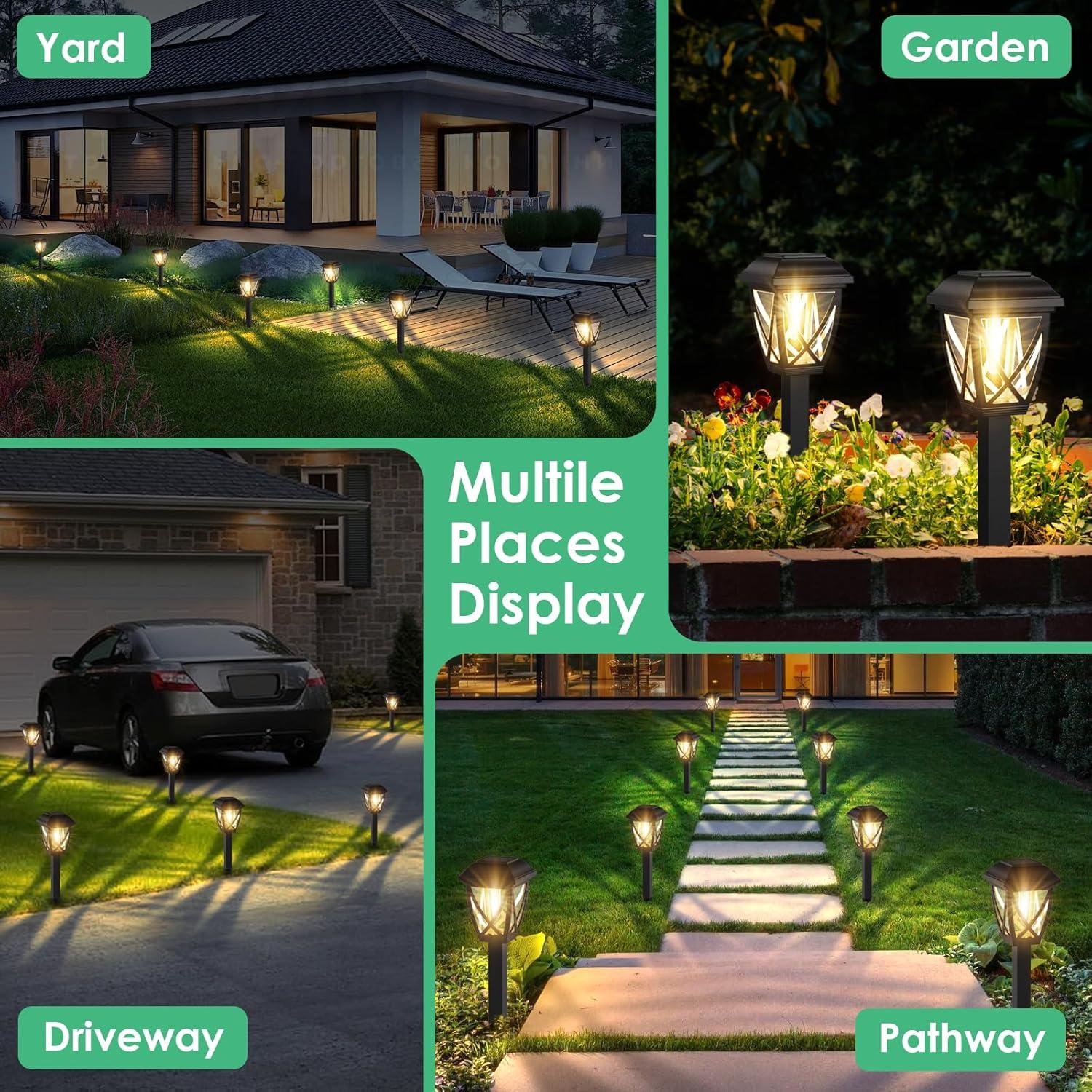 Black Solar LED Pathway Lights with Warm White Glow, 10-Pack