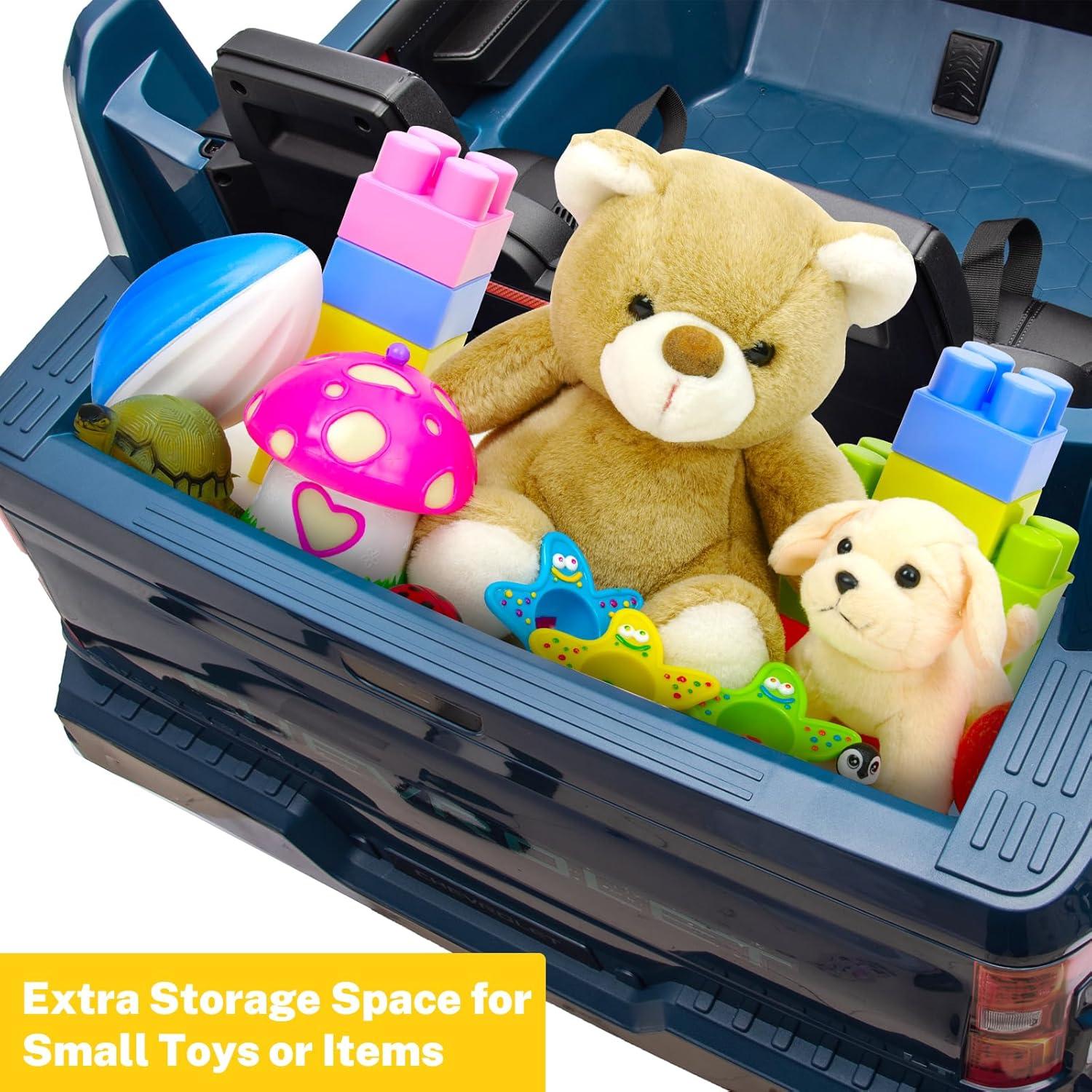 Chevrolet Silverado Autos Ride on con Motor de 24 V para Niños, Juguetes Ride on Extra Grandes de 2 Asientos con Control Remoto, Luz LED, Reproductor de MP3, Vehículos Eléctricos Camión Ride on para Niños y Niñas, Regalos, Azul