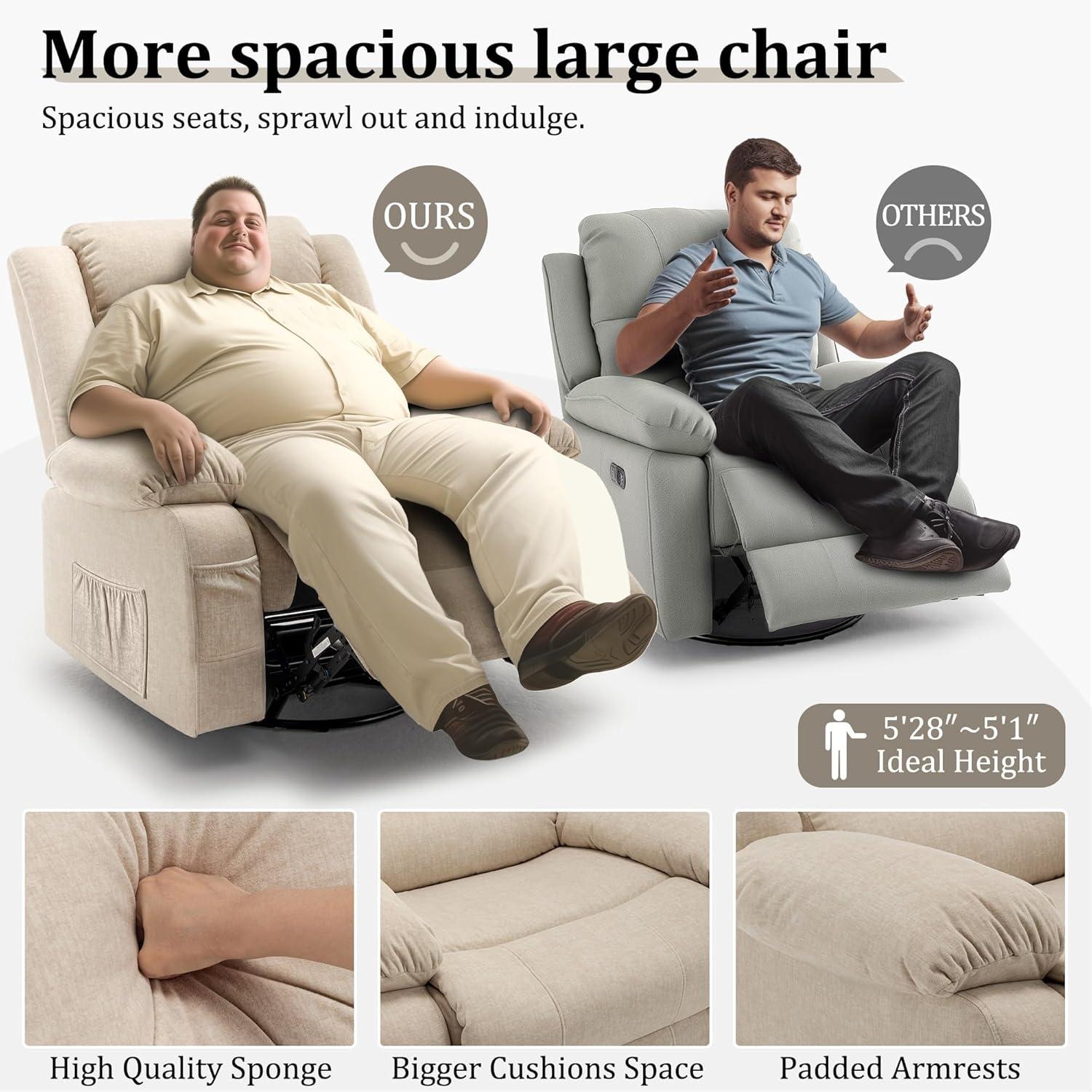 Ebern Designs Ellisse Recliner Chair, Wide Rocker Chair, Rocking Chair with Massage and Heat, 360°Swivel Rocking Chairs, Oversized Recliner for Adult