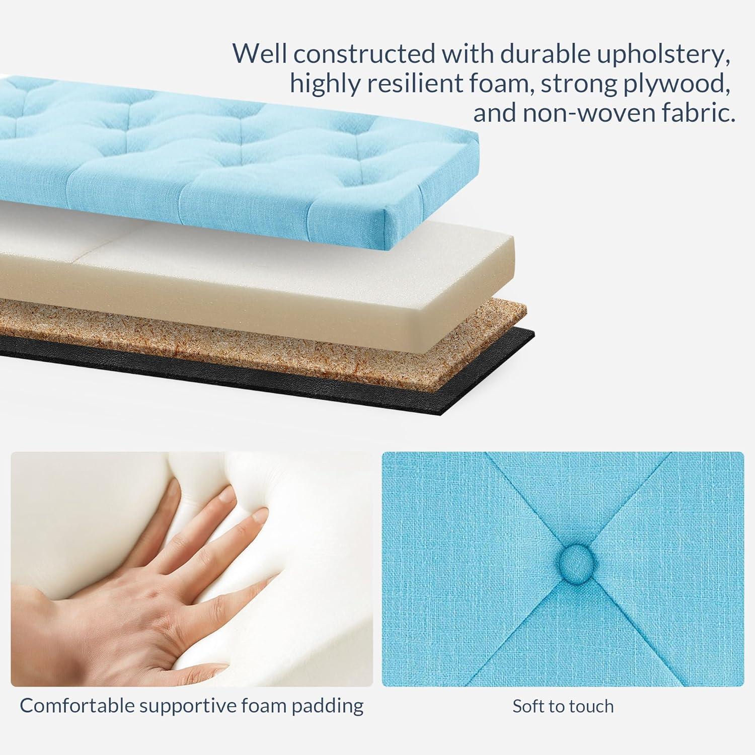 Modern Tufted Linen Storage Ottoman in Cool Blue