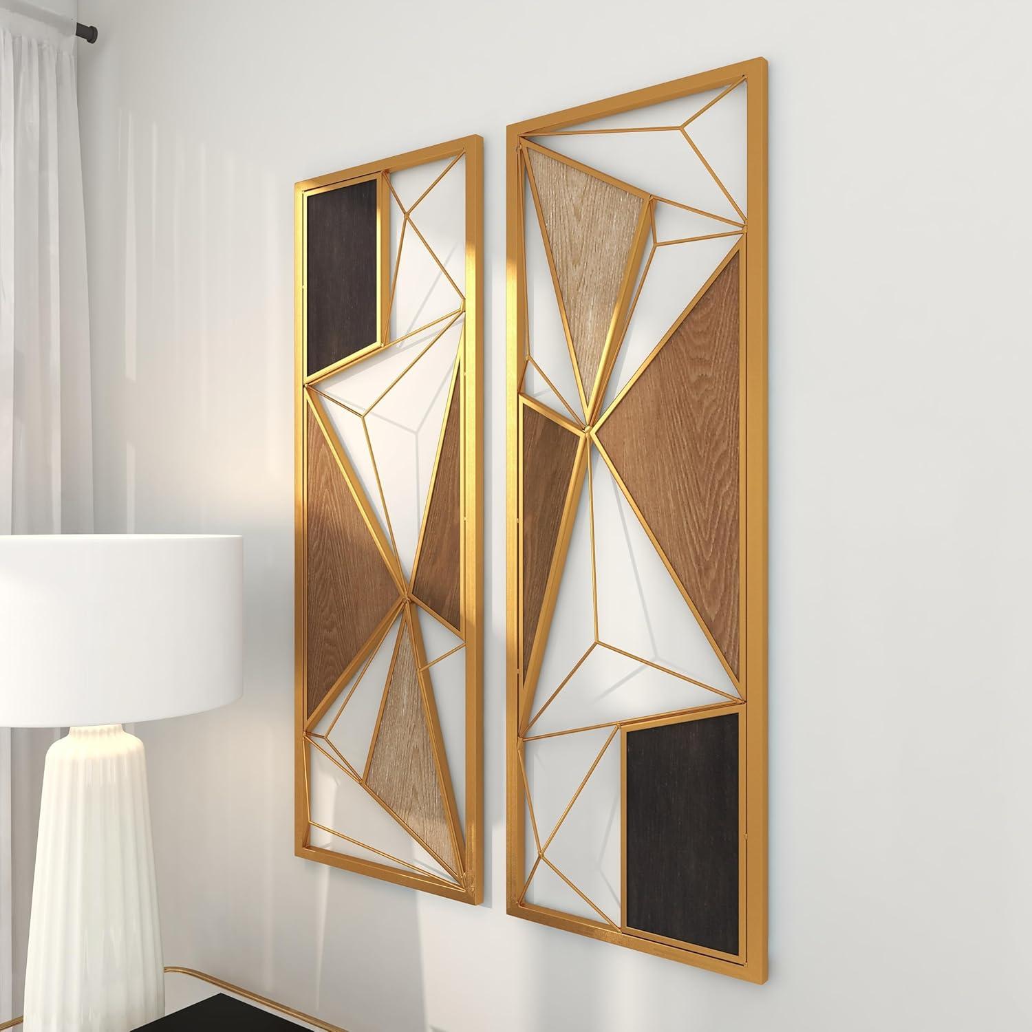 Metal Geometric Brown Wall Decor with Black and Gold Accents Set