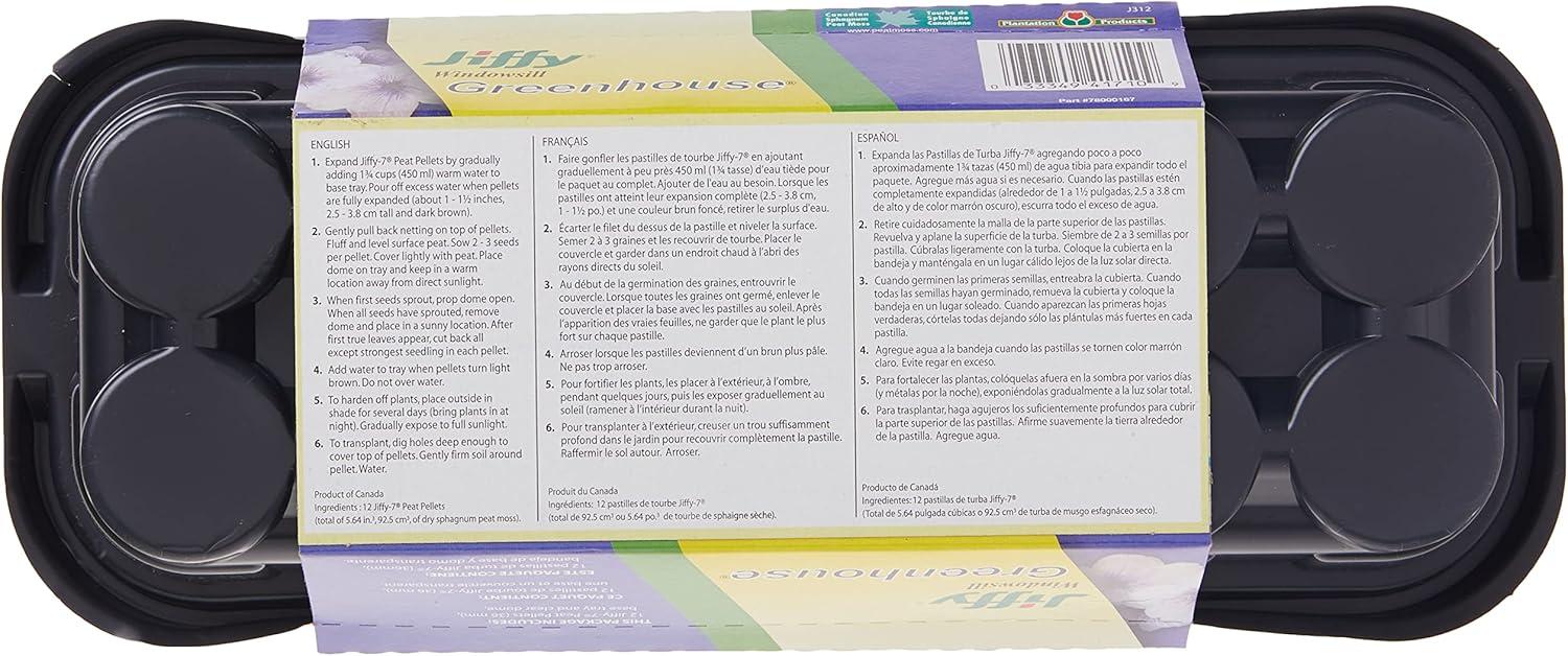 Jiffy 12 Cell Windowsill Greenhouse Seed Starting Kit with 36mm Peat Pellets