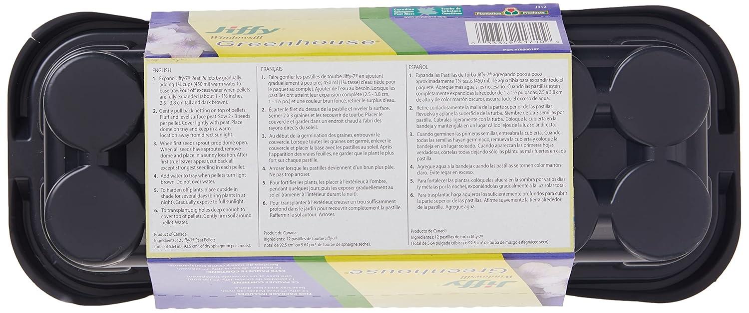 Jiffy 12 Cell Windowsill Greenhouse Seed Starting Kit with 36mm Peat Pellets