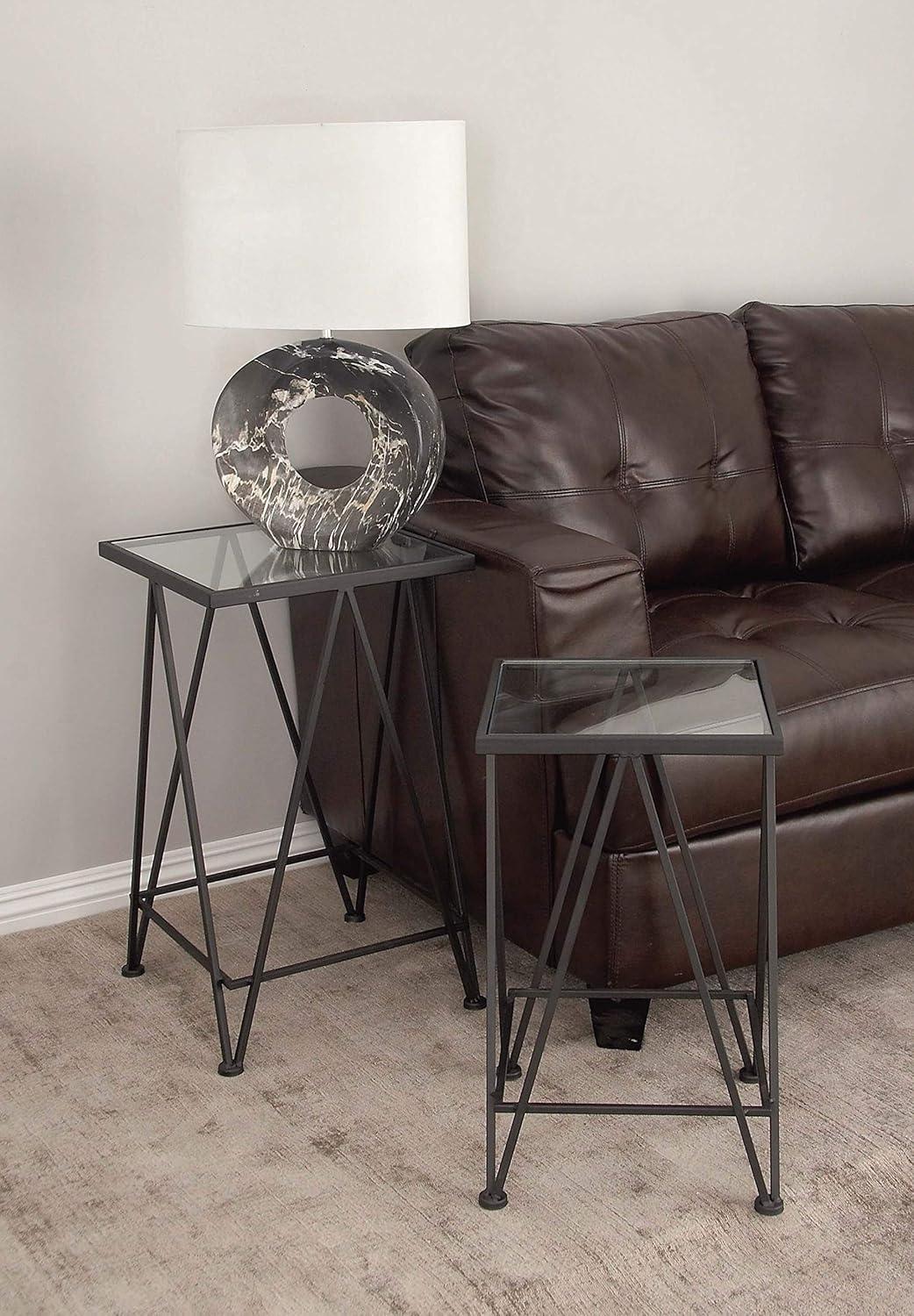 DecMode 15" x 26" Gold Metal Accent Table with Mirrored Glass Top, 2-Pieces