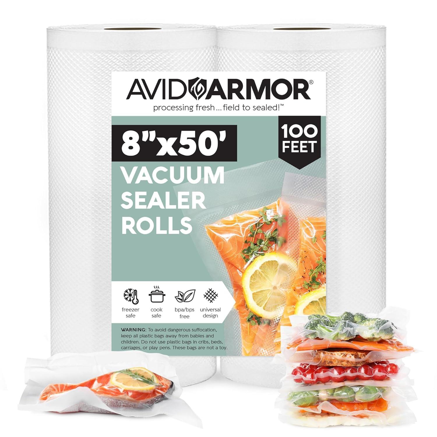 Avid Armor Vacuum Sealer Bags for Food, 11''x50' & 8''x50' Vacuum Heat-Seal Rolls, 100ft Food Saver Bags