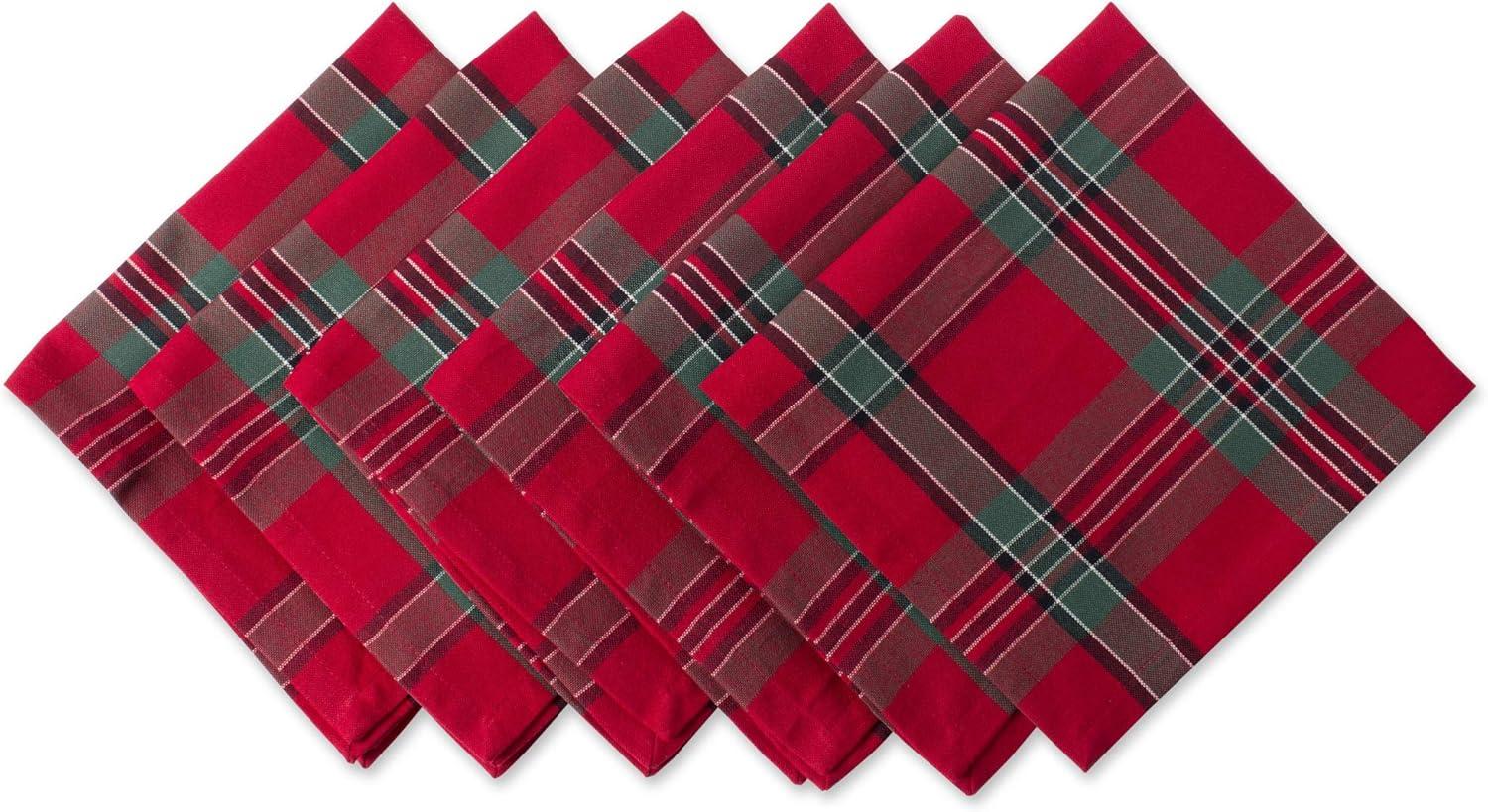 Holiday Red and Green Plaid Cotton Napkin Set, 20" x 20", 6 Pieces