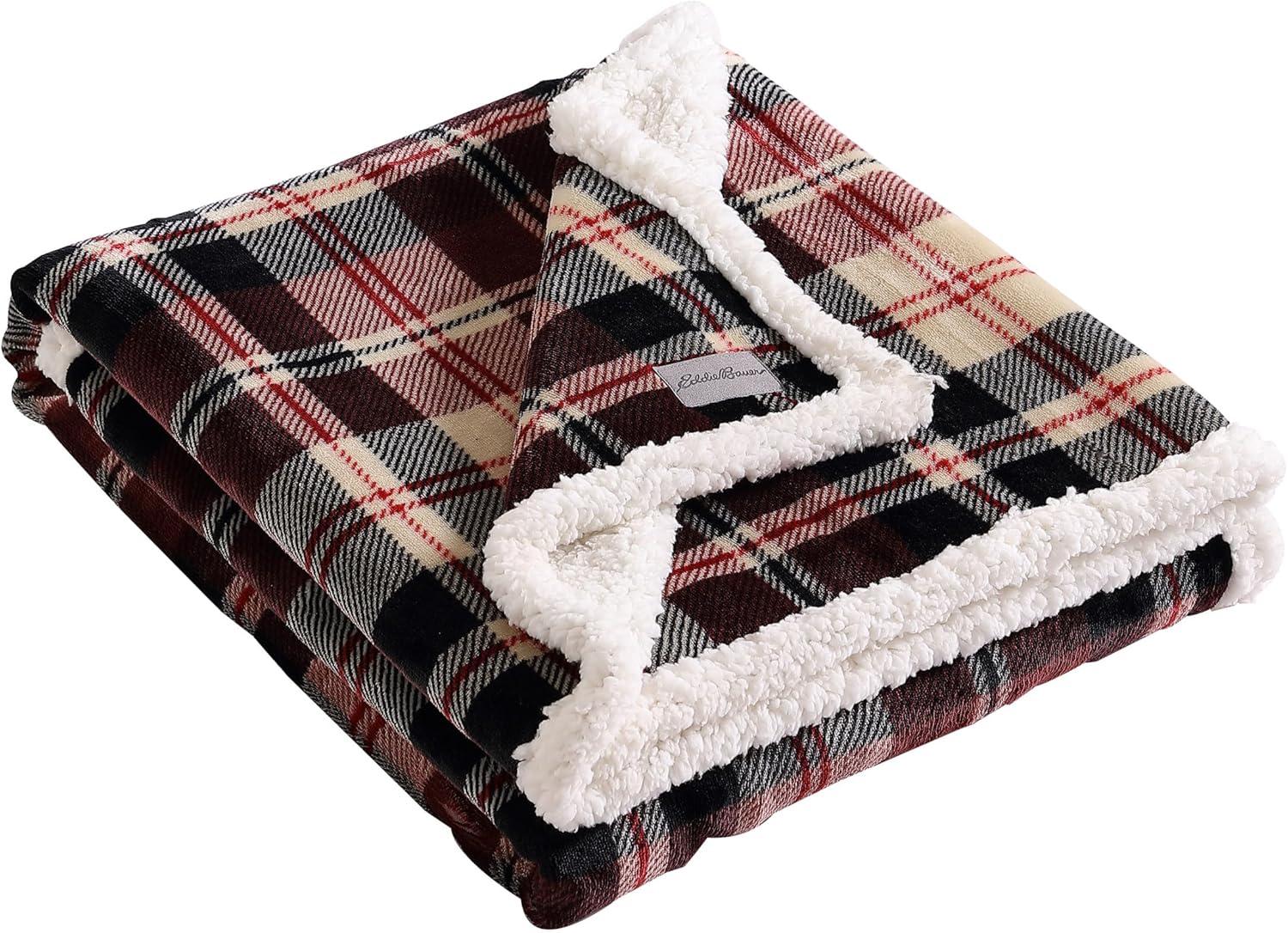 Eddie Bauer Printed Plush Fleece/Sherpa Throw Blankets