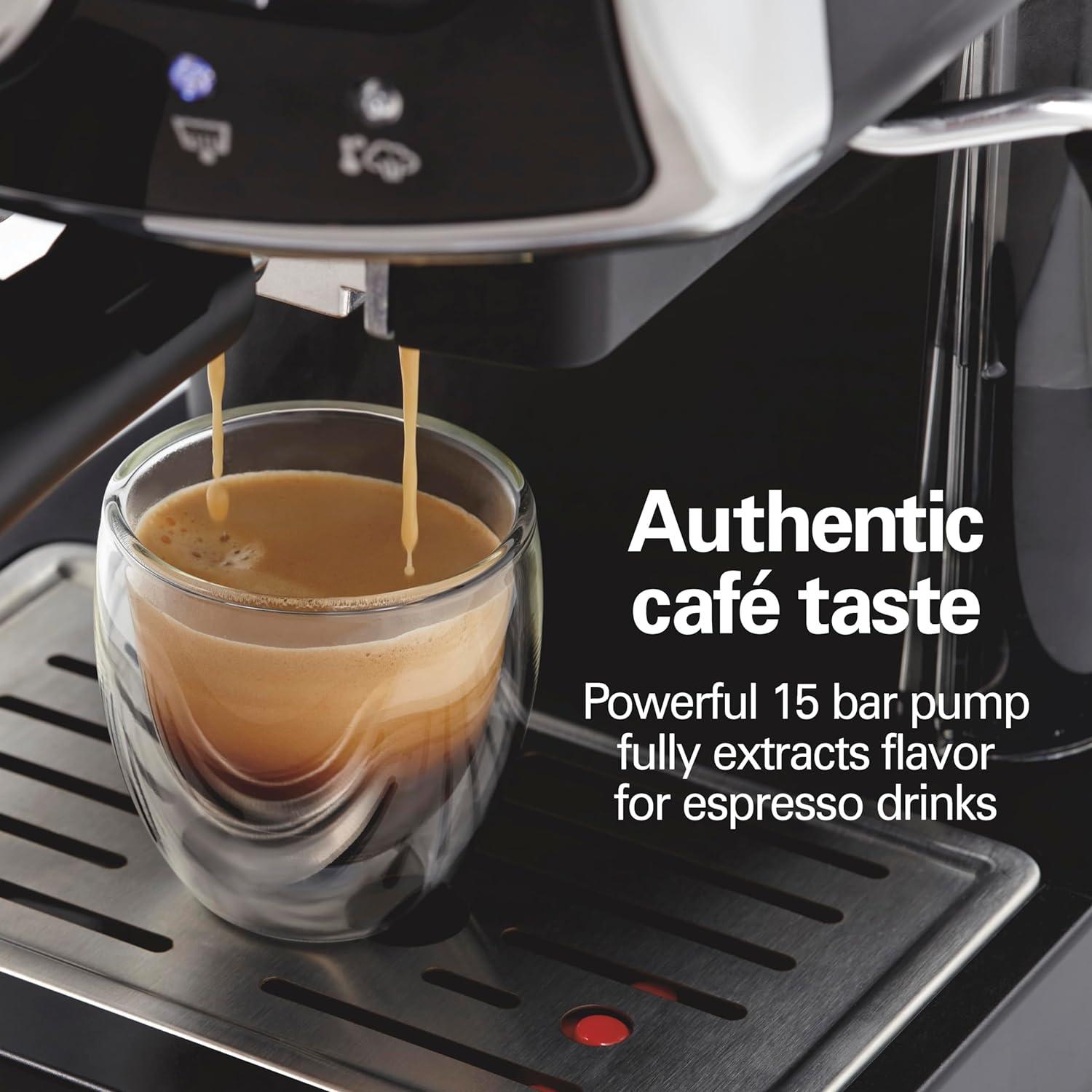 Hamilton Beach Hamilton Beach Slide & Lock Espresso Maker 15 Bar Pump Black With Chrome Accents