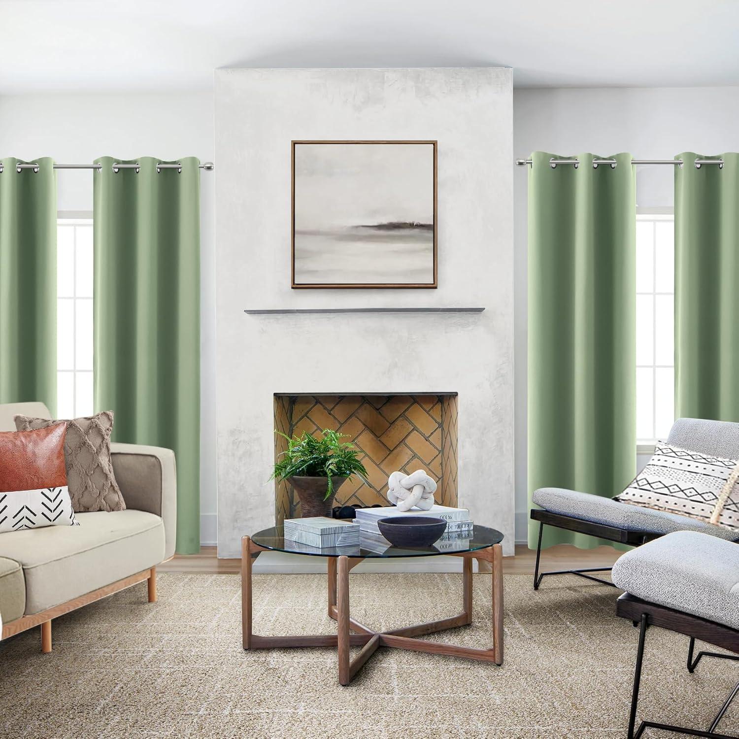 2 Pcs 84 Inch Heavy Insulated Blackout Curtain Panels Sage Green