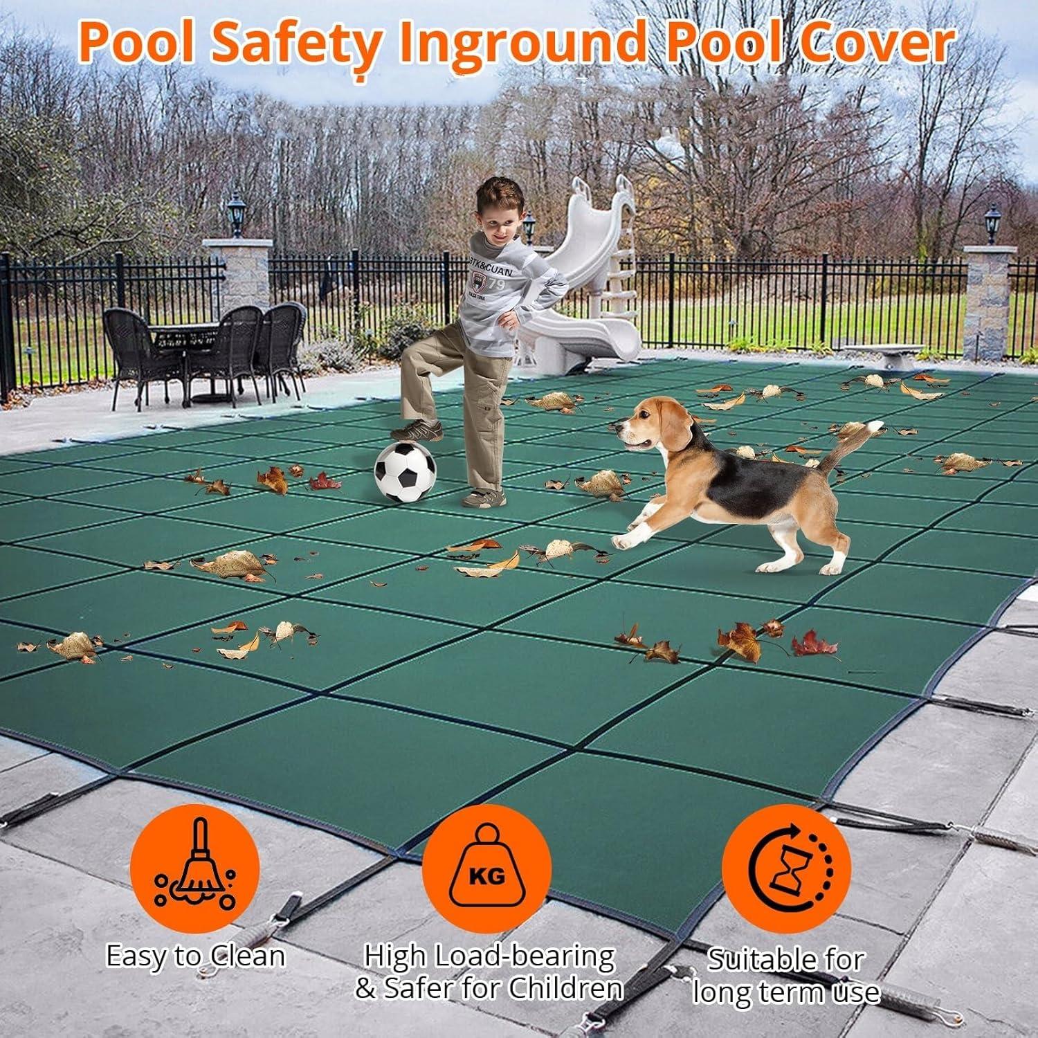 Green Rectangular Foldable Pool Safety Cover 22ft x 42ft