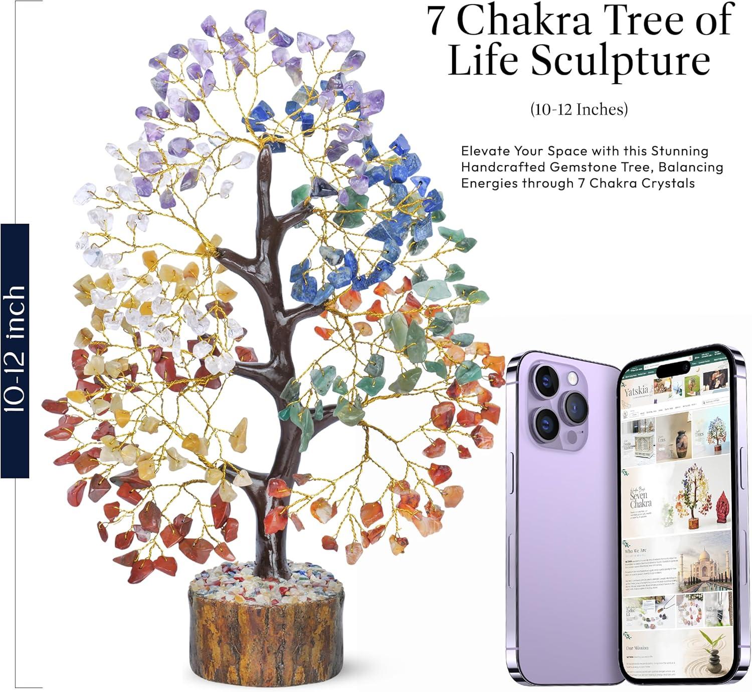 Multicolor Crystal Chakra Tree with Golden Wire