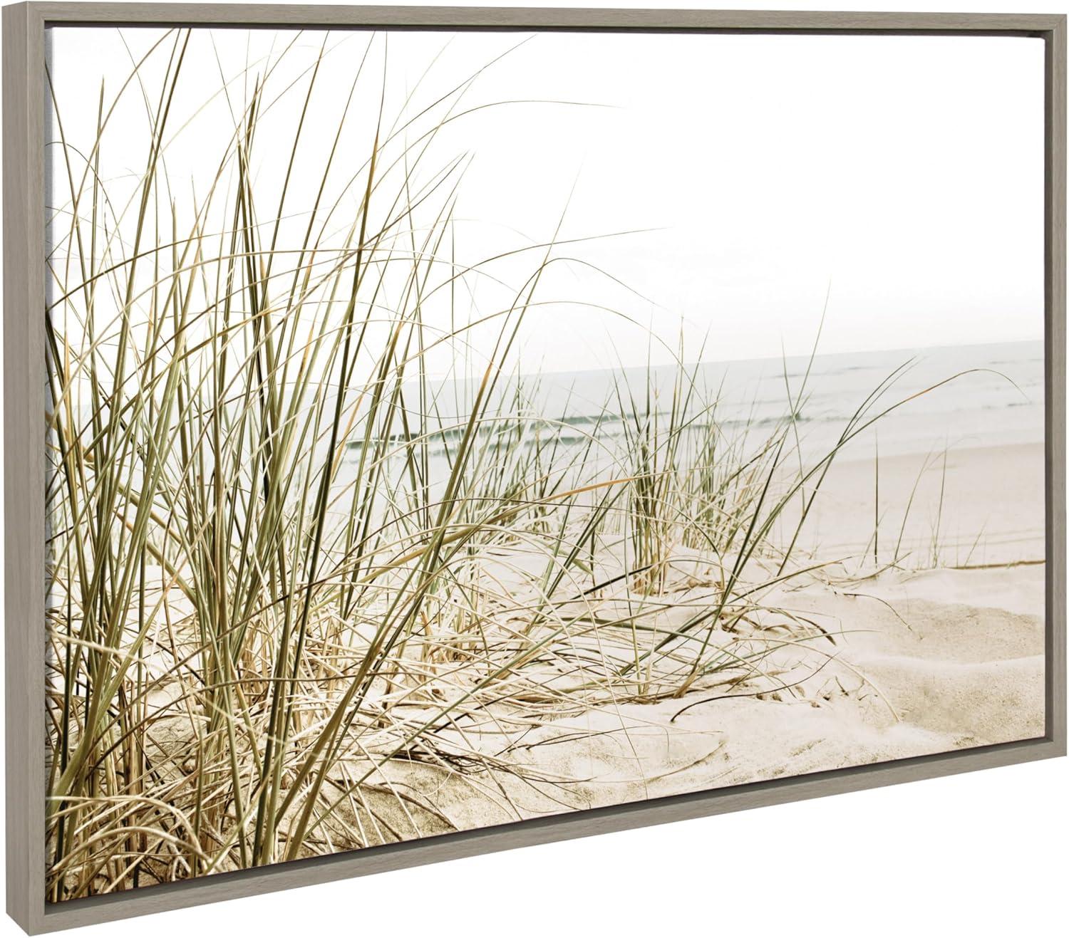 Kate & Laurel All Things Decor Sylvie Calming Beach Grass Framed Canvas by The Creative Bunch Studio