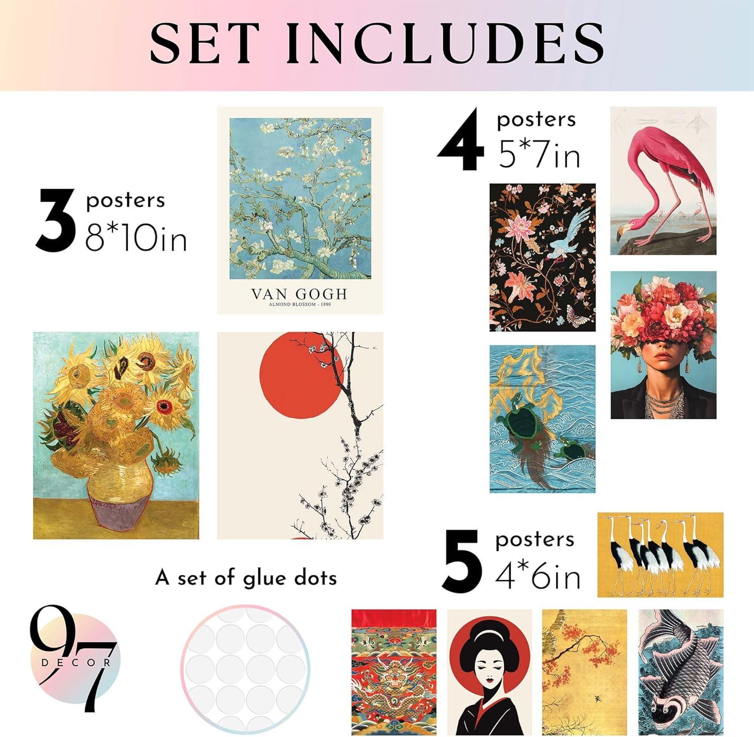 97 Decor Vintage Eclectic Wall Art Prints - Maximalist Funky Pictures, Bright Famous Artist Prints For Wall Decor, Gallery Colorful Art Posters For Bedroom (unframed)