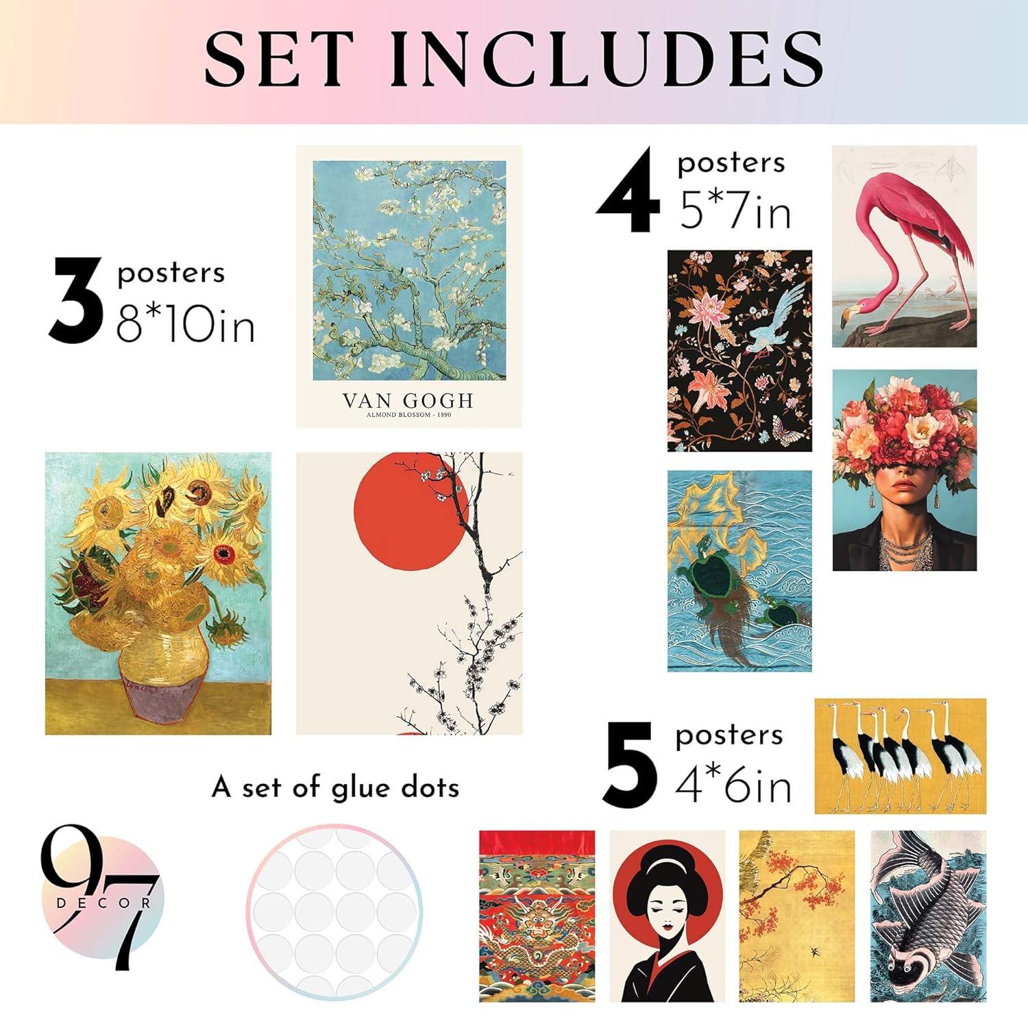 97 Decor Vintage Eclectic Wall Art Prints - Maximalist Funky Pictures, Bright Famous Artist Prints For Wall Decor, Gallery Colorful Art Posters For Bedroom (unframed)