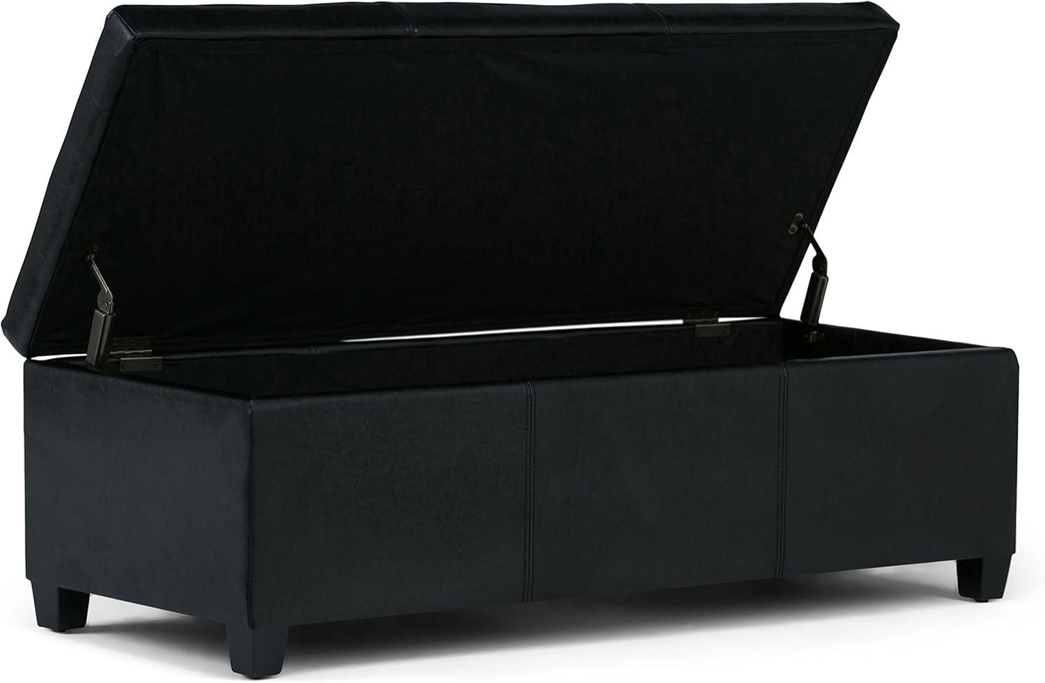 Simpli Home Avalon Storage Ottoman Bench In Midnight Black Vegan Faux Leather