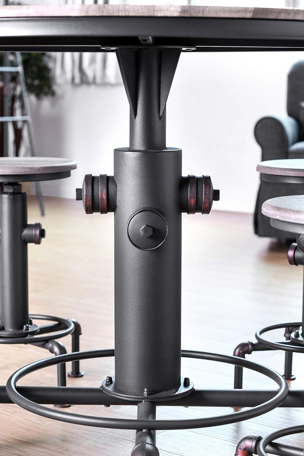 Antique Black Round Reclaimed Wood Industrial Counter Height Table