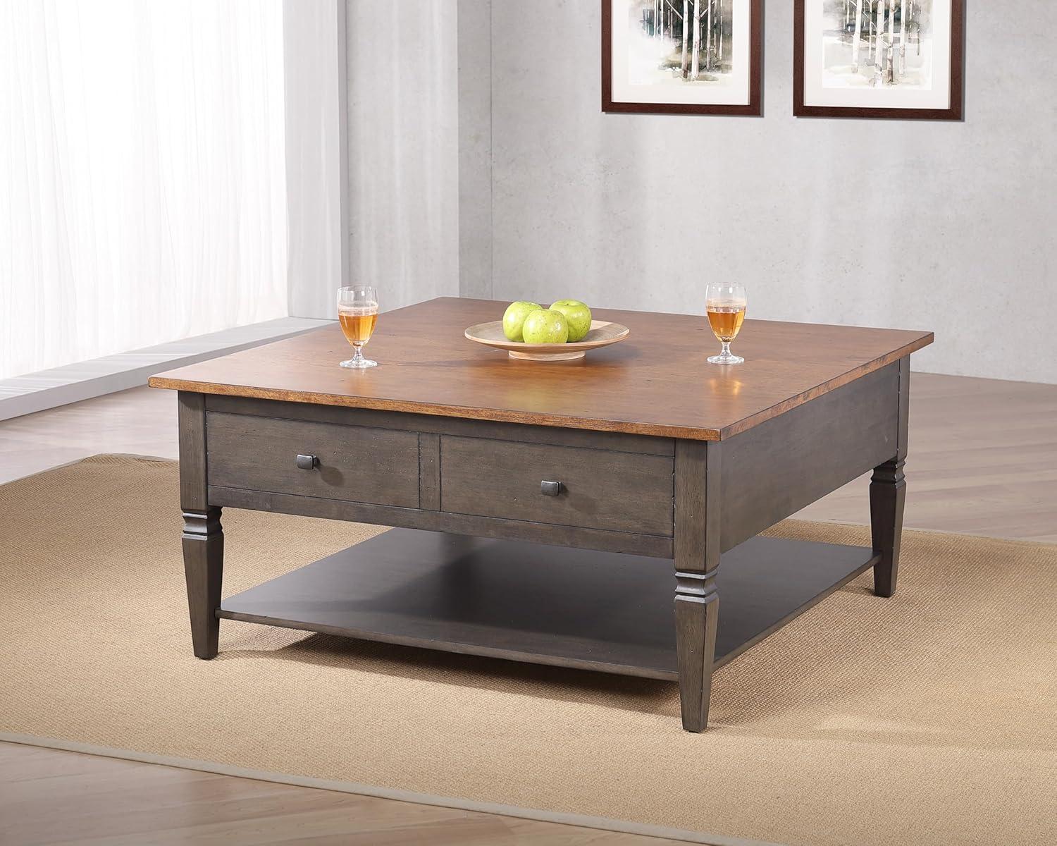 Dakota 42" Square Brown and Gray Wood Coffee Table with Storage