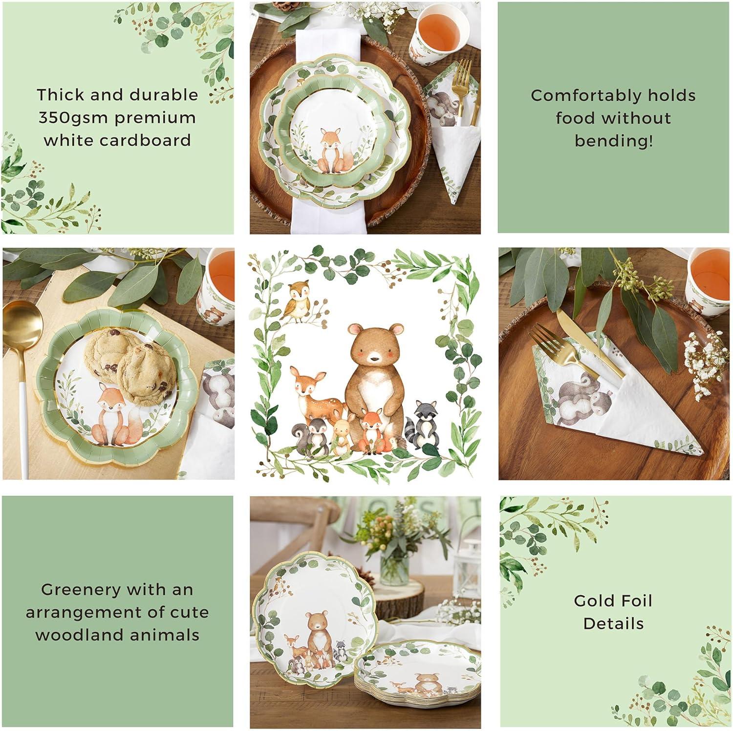 Kate Aspen Kate Aspen Woodland Baby Shower Decorations; 78-Piece Disposable Party Plates; Cups & Napkins Set for 16 Guests – Adorable Woodland Animals Theme, Table Decor; Birthday; Gender Neutral Party (Set of 78)