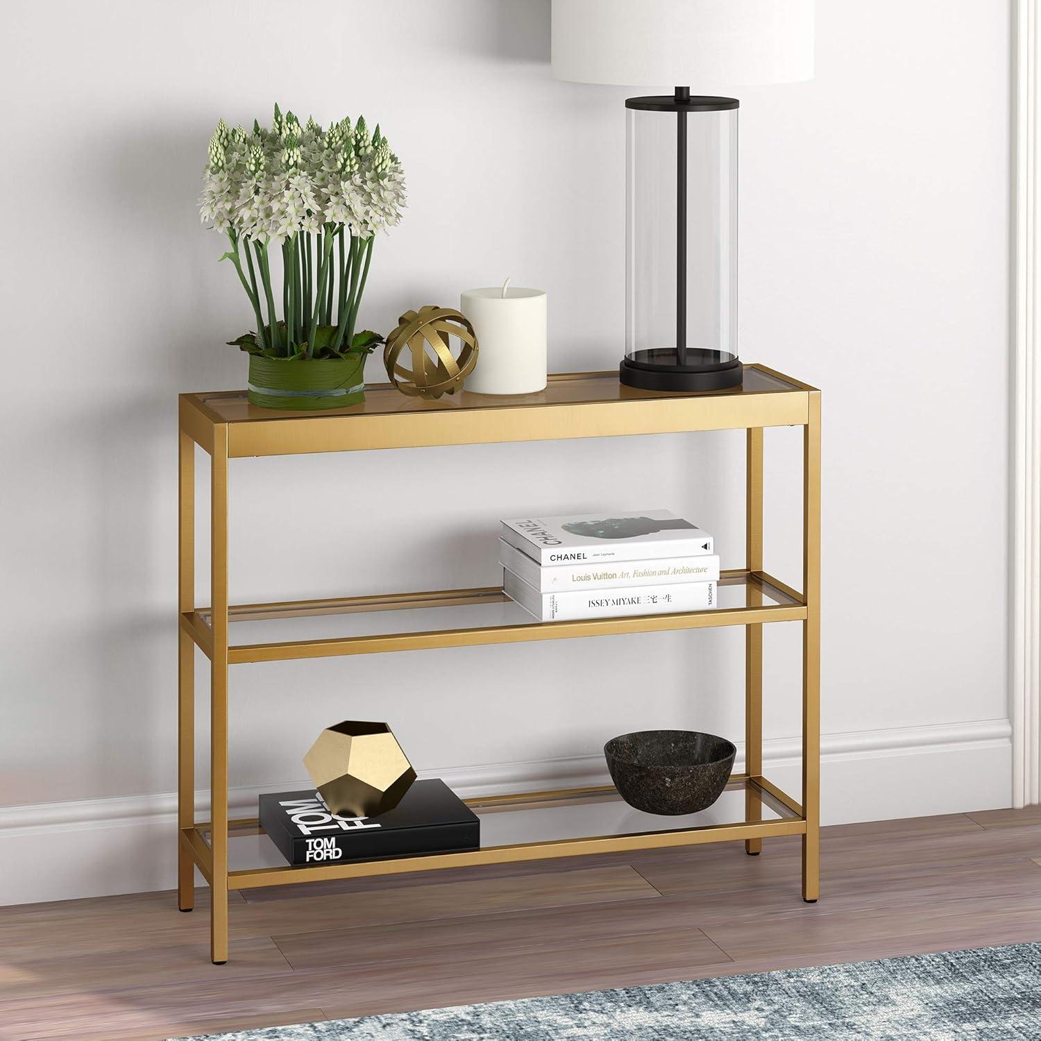 Evelyn&Zoe Alexis 36" Wide Rectangular Console Table, Brass