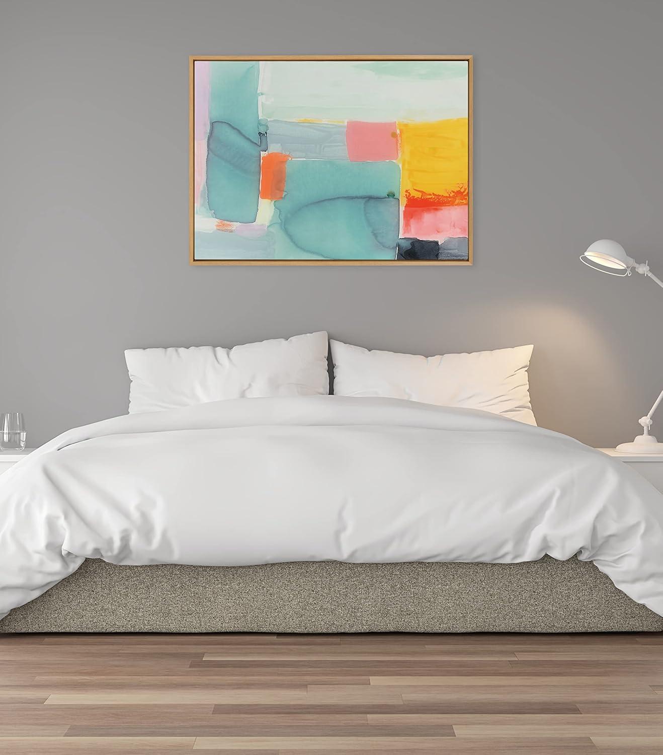 Kate and Laurel Sylvie United Colors II Framed Canvas Wall Art by Amy Lighthall, 28x38 Natural, Modern Soft Watercolor Abstract Art for Wall Home Decor