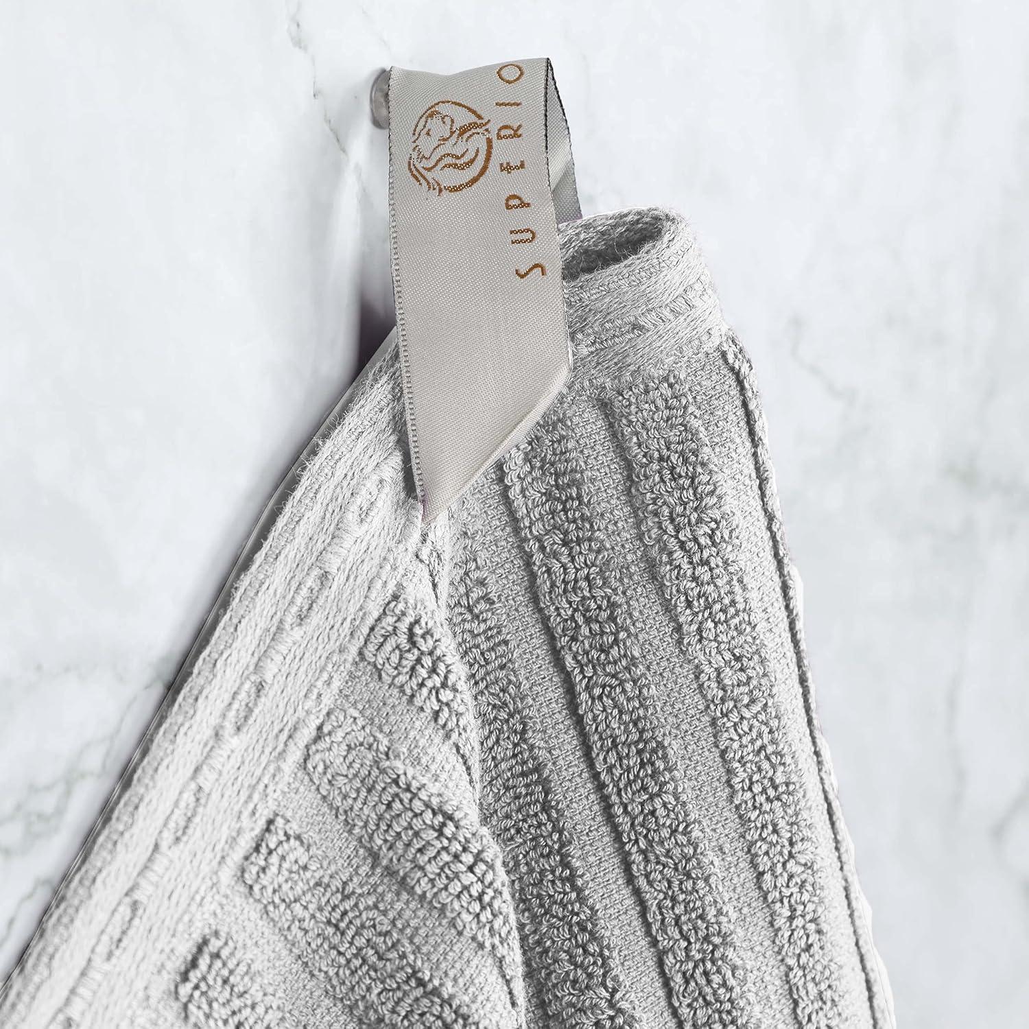 Superior Soho Ribbed Cotton Absorbent Bath Towel Set of 4, Silver