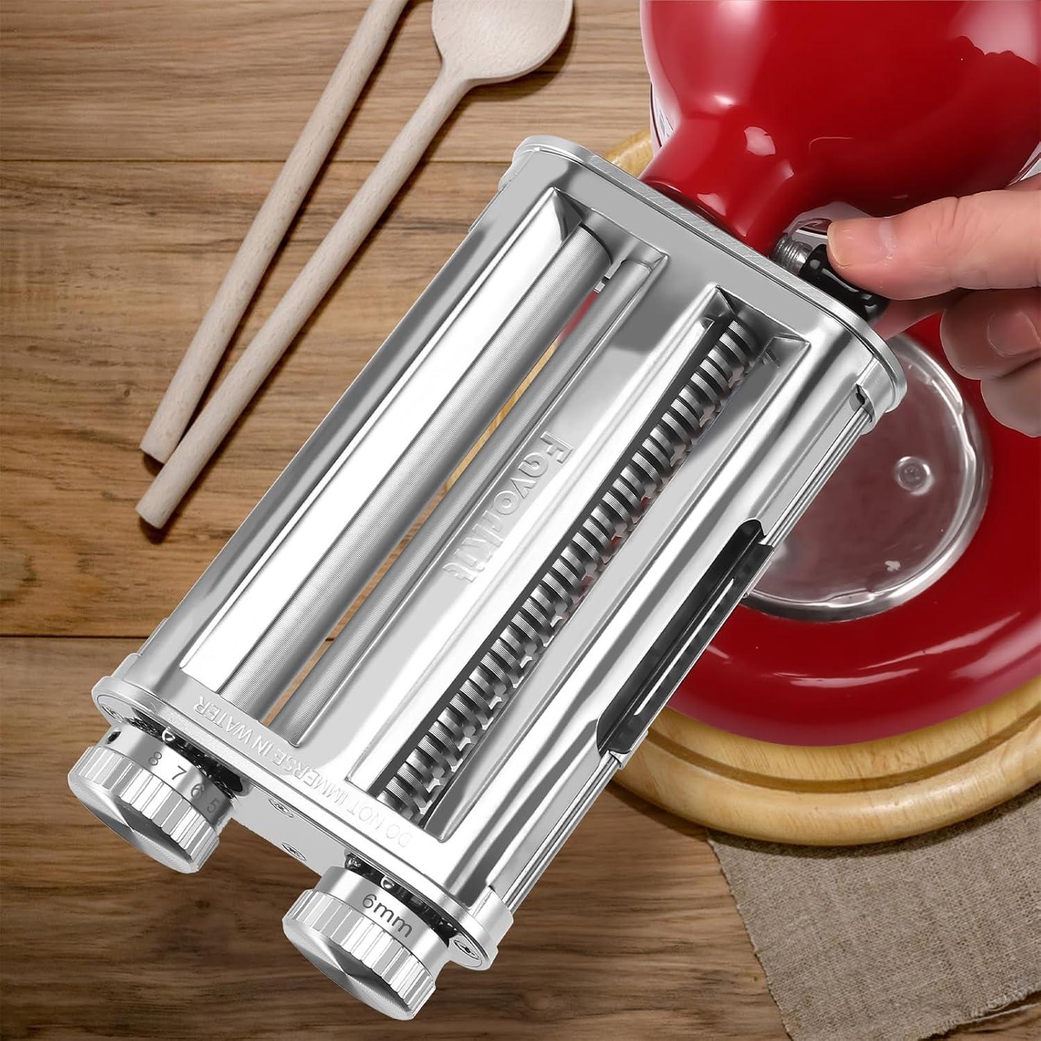 Pasta Maker Attachment for KitchenAid Mixers,3 in 1 Set Included Pasta Sheet Roller, Spaghetti Cutter, Fettuccine Cutter Accessories and Cleaning Brush