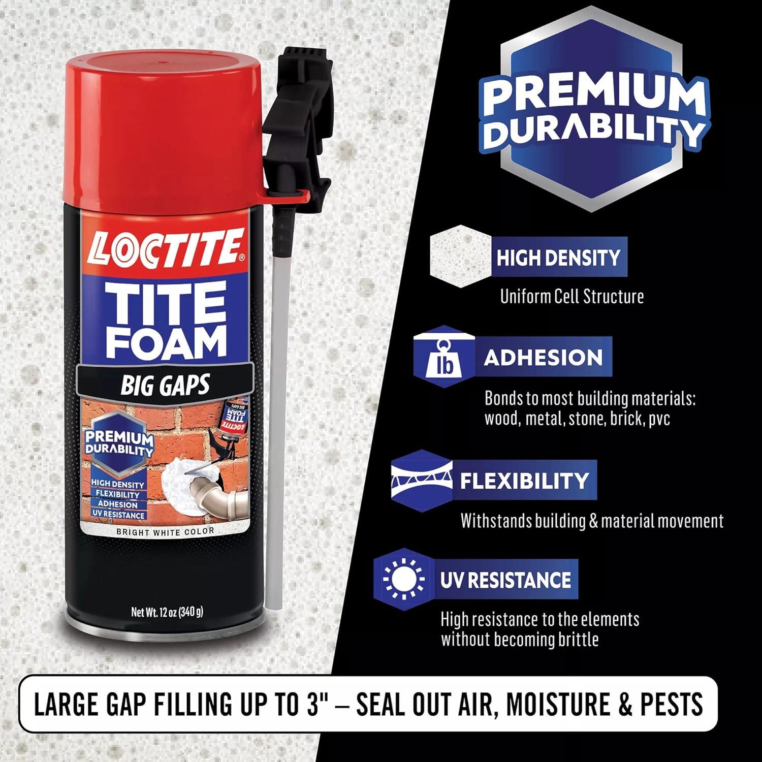 Loctite Tite Foam Insulating Foam Sealant Big Gaps, Pack of 1, White 12 oz Can