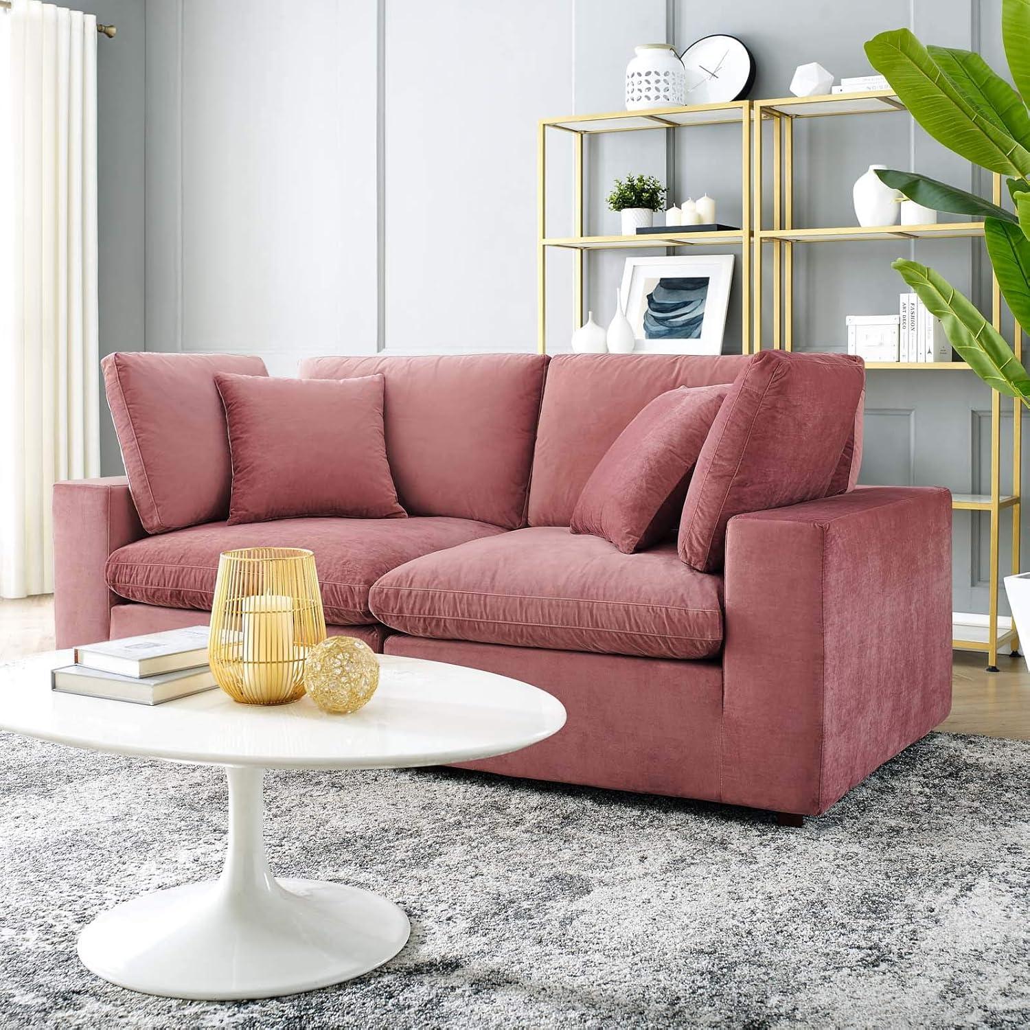 Modway Commix Down Filled Overstuffed Velvet Loveseat in Dusty Rose Pink