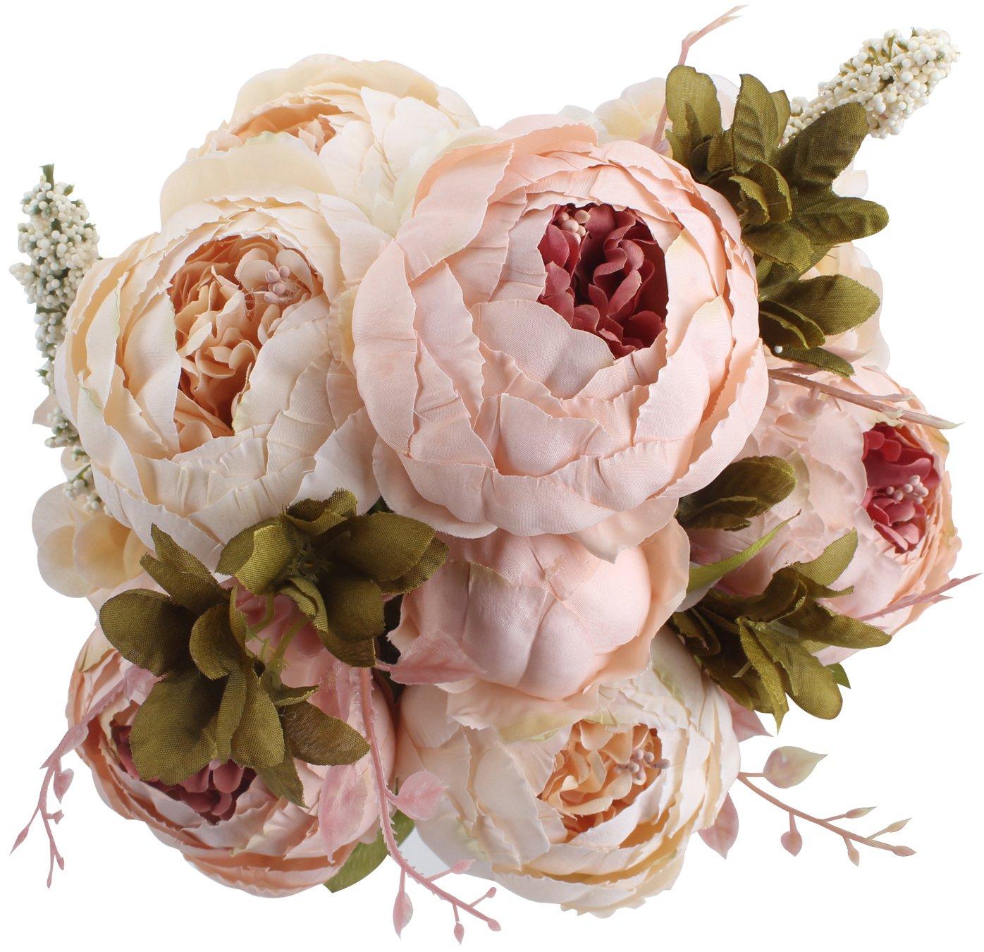Light Pink Silk Peony and Rose Artificial Floral Arrangement with Lights