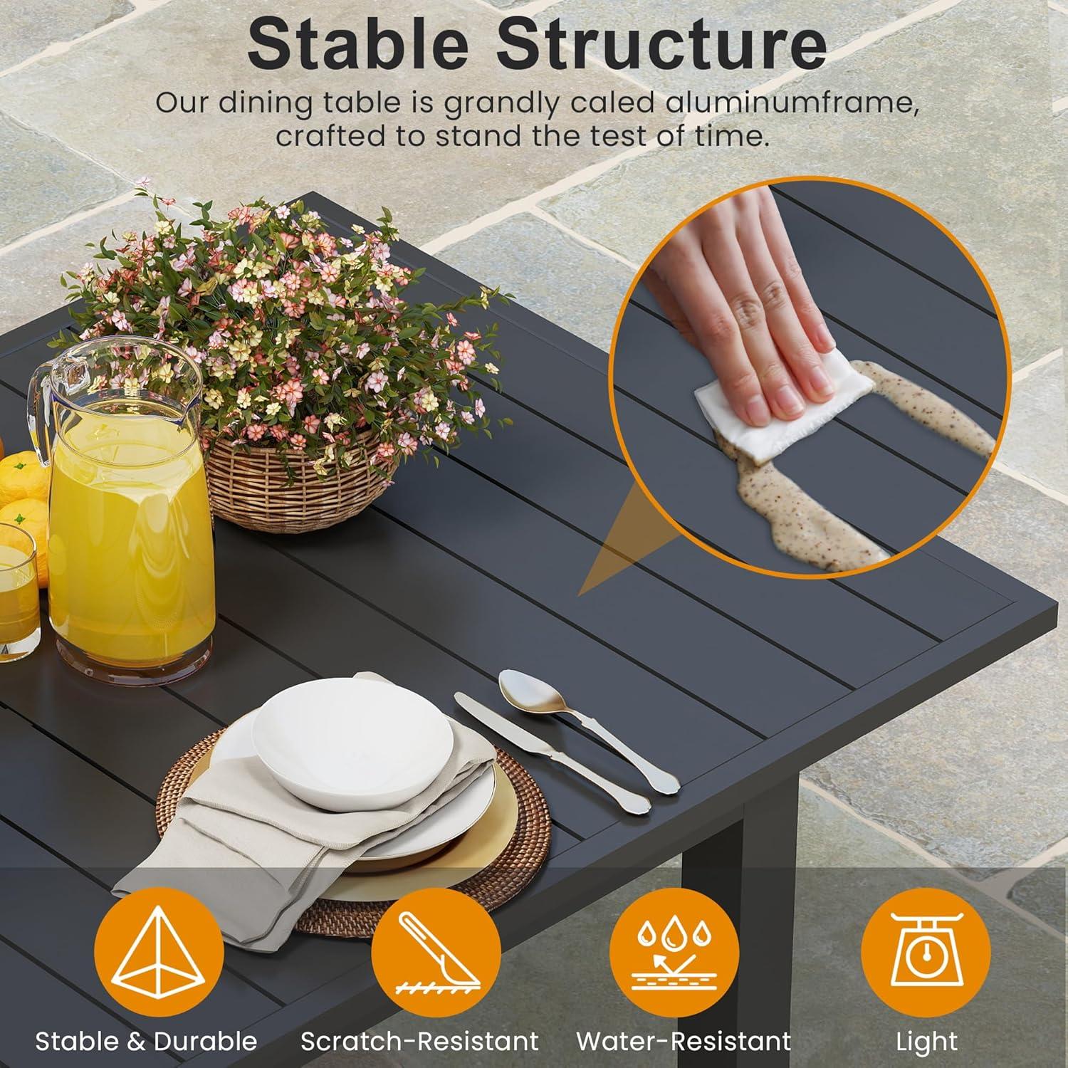 Superjoe Patio Expandable Table Dining Set for 4 to 10, Aluminum Outdoor Dining Table, Rectangular Patio Metal Table with Umbrella Hole for Backyard Porch, Deck ＆ Garden, Easy Assembly, Dark Grey