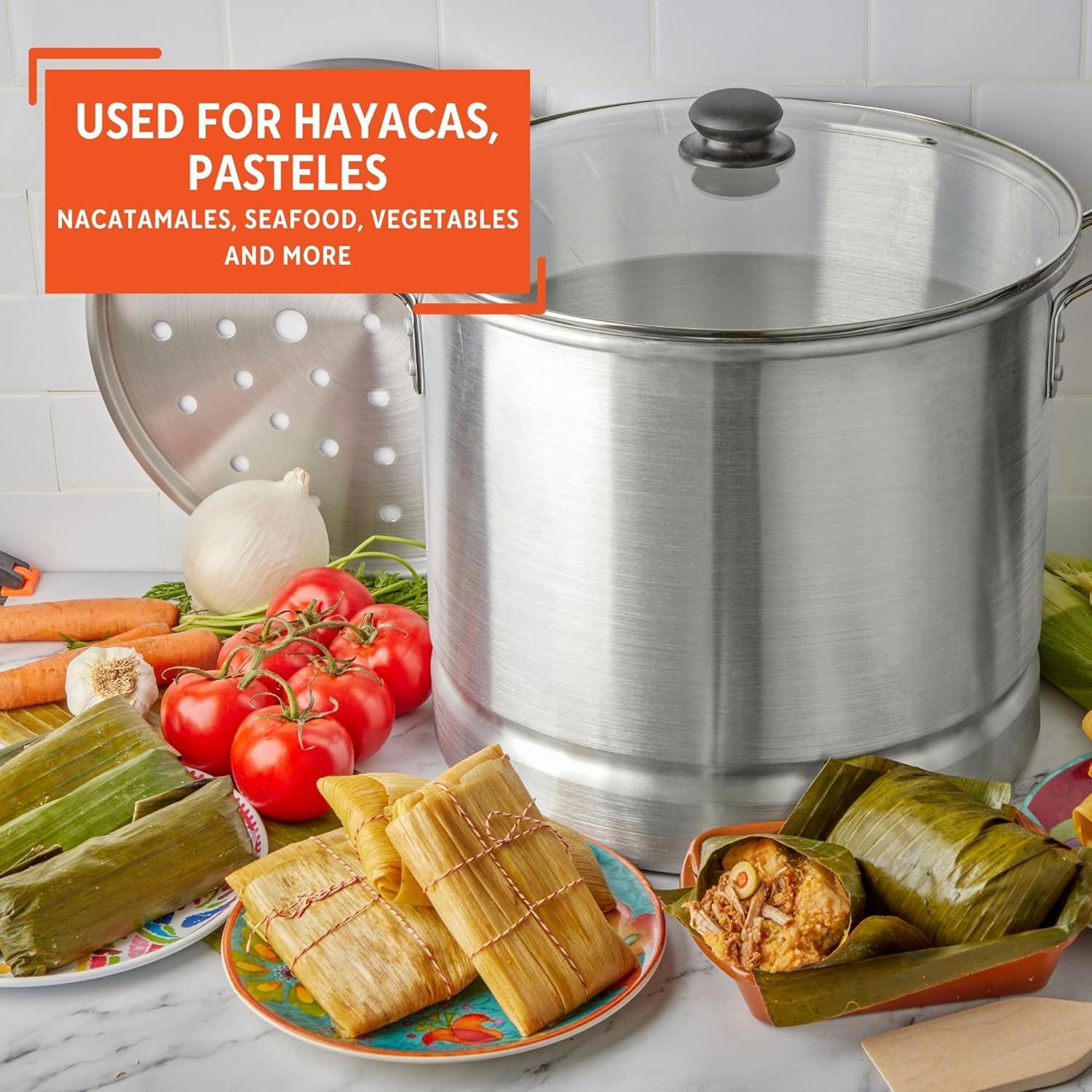IMUSA 16qt Aluminum Steamer with Glass Lid & Cool Touch Handles