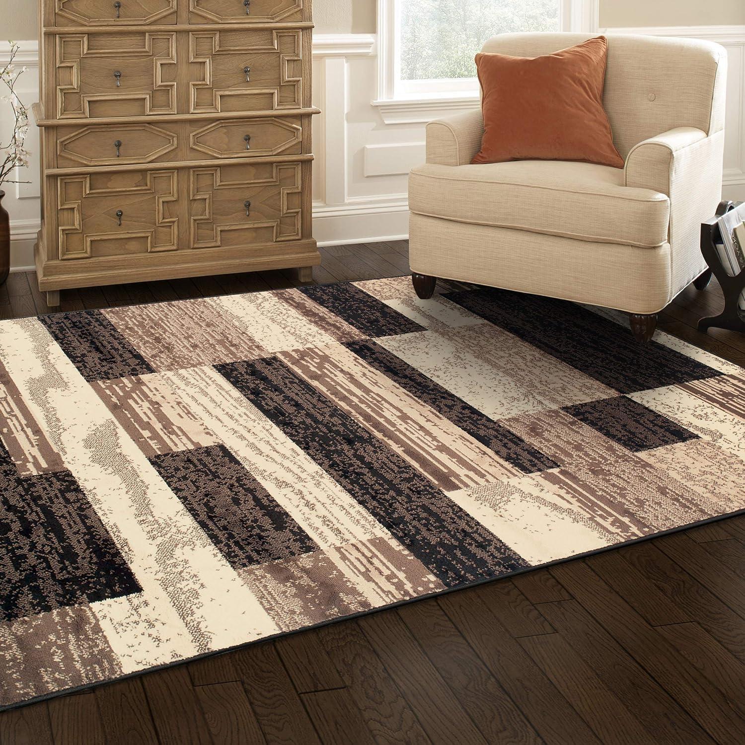 8 x 10 ft. Chocolate Patchwork Power Loom Stain Resistant Rectangle Area Rug - Chocolate - 8 x 10 ft.