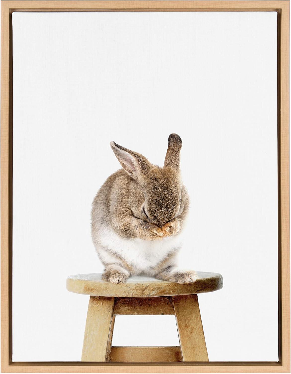 WFSposter Cute Shy Bunny Rabbit Animal Print Portrait Framed Canvas Wall Art,18x24 Natural Whimsical Baby Animal Art for Home Decoration