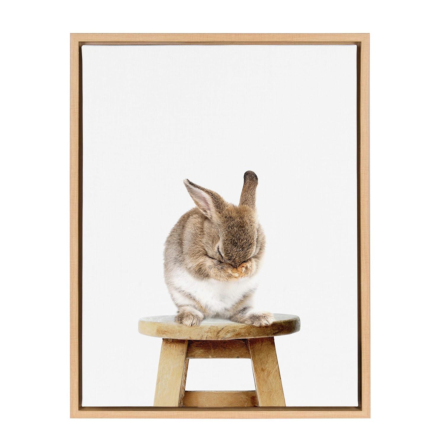 WFSposter Cute Shy Bunny Rabbit Animal Print Portrait Framed Canvas Wall Art,18x24 Natural Whimsical Baby Animal Art for Home Decoration