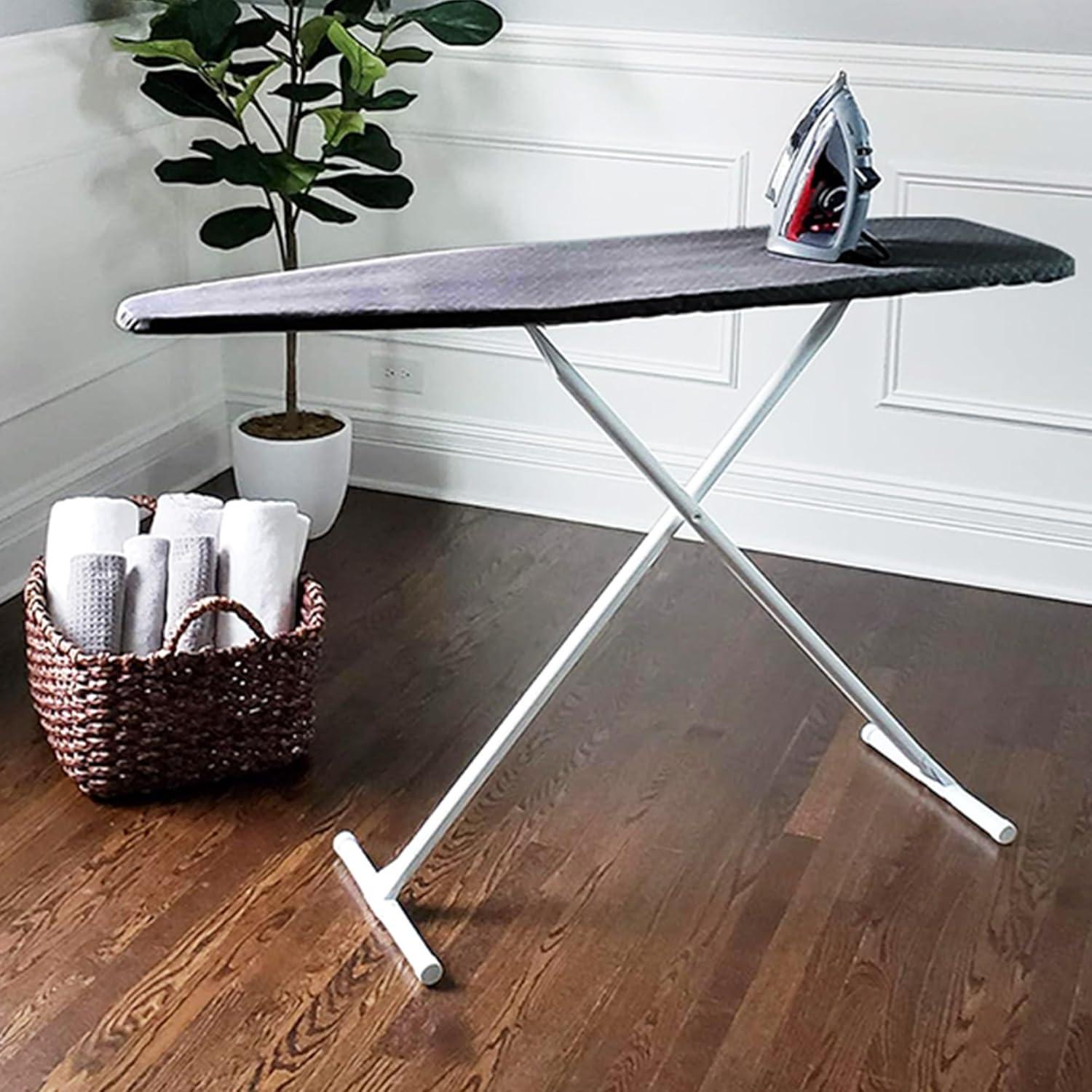Homz T-Leg Foldable Adjustable Ironing Board w/Pad & Cotton Cover, Gray