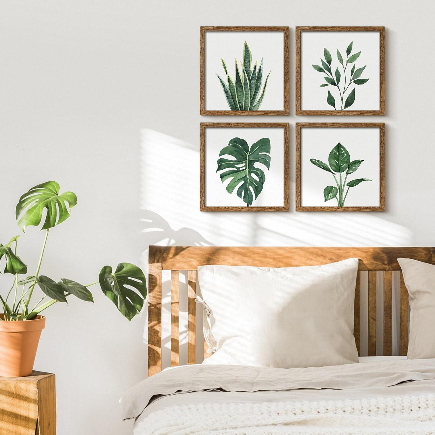 ArtbyHannah Canvas Wall Art Prints, Unframed Botanical Pictures Wall Decor, Sage Green Leaf Plant Poster for Bedroom Decorations & Gift (10x10 Inch, 4 Pack)