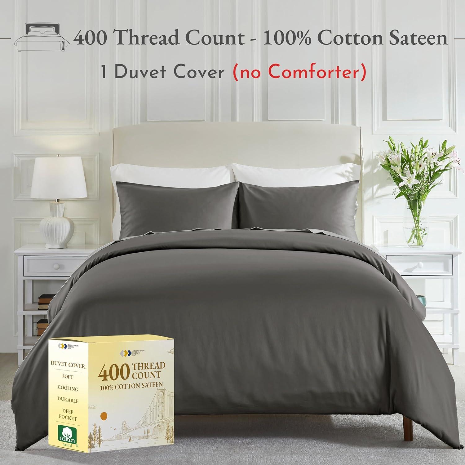 Duvet Cover Set 400 Thread Count 100% Cotton Sateen - Button Closure, Corner Ties by California Design Den