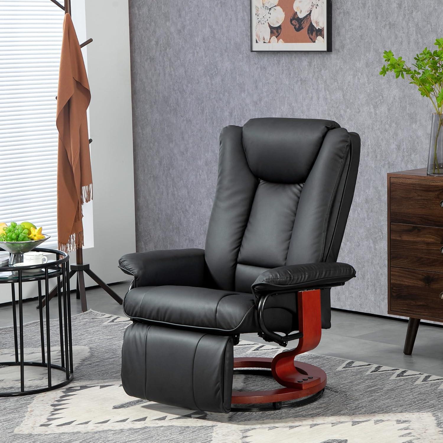 Black Faux Leather Swivel Recliner with Metal Base