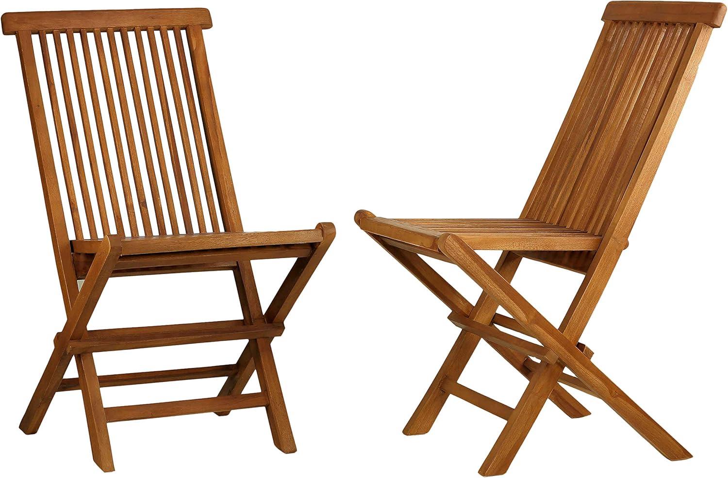 Coral Coast Outdoor Folding Chairs, Golden Teak Wood (Set of 2)