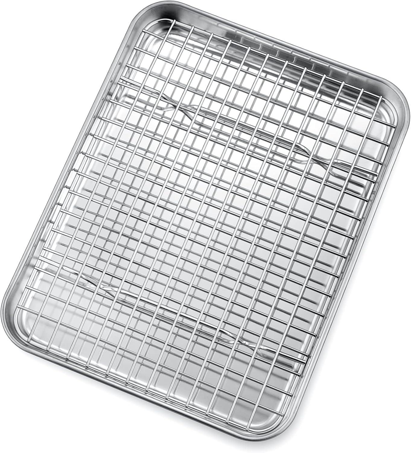 Compact Stainless Steel Non-Stick Toaster Oven Tray with Rack