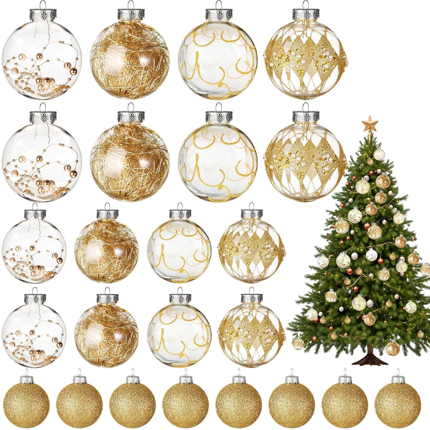 Set of 24 Mini Shatterproof Christmas Balls Tree Ornaments Party Decoration, 3cm/1.1inch gold 3cm