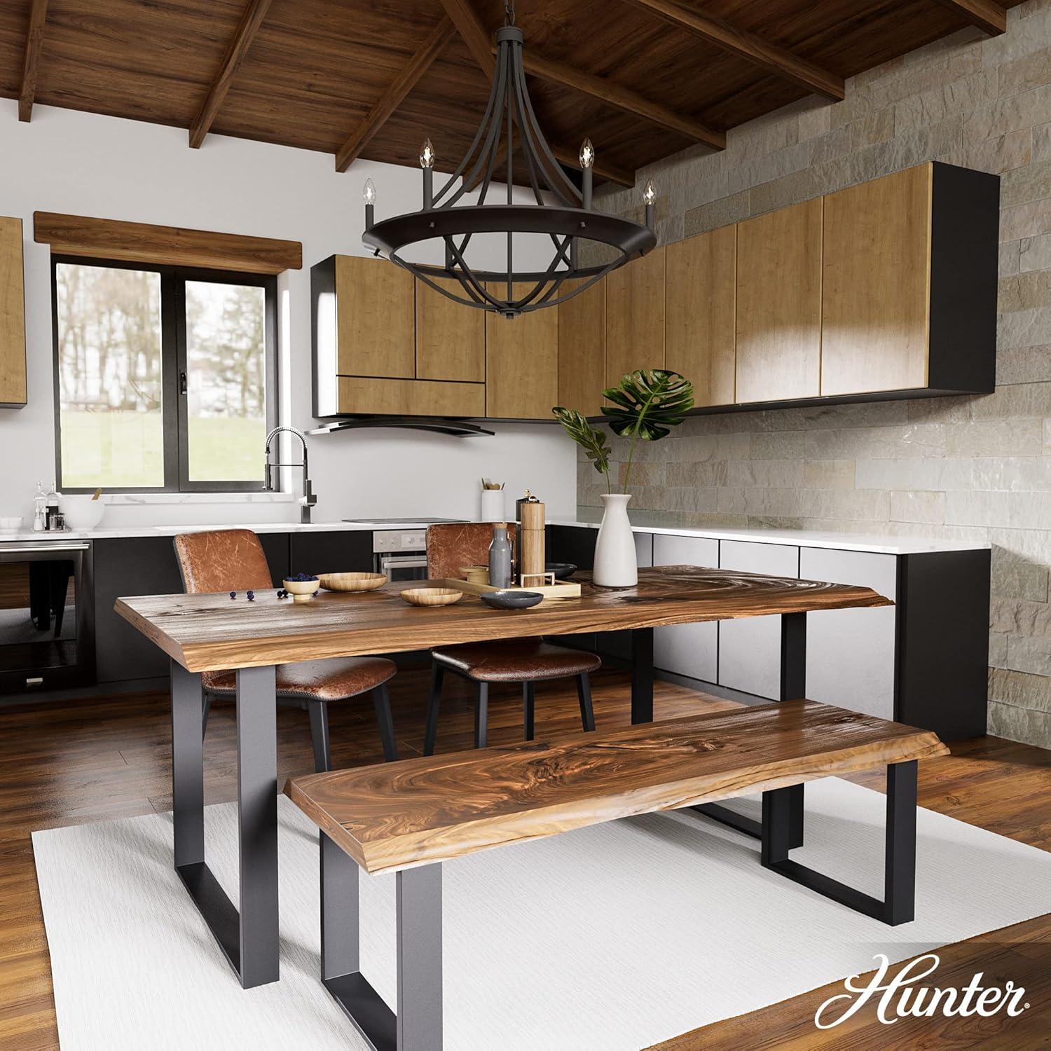 Hunter - Perch Point 6-light Noble Bronze, Large Chandelier, Dimmable, Casual Style, Empire Shaped, for Bedrooms, Kitchens, Dining, Living Rooms - 19414