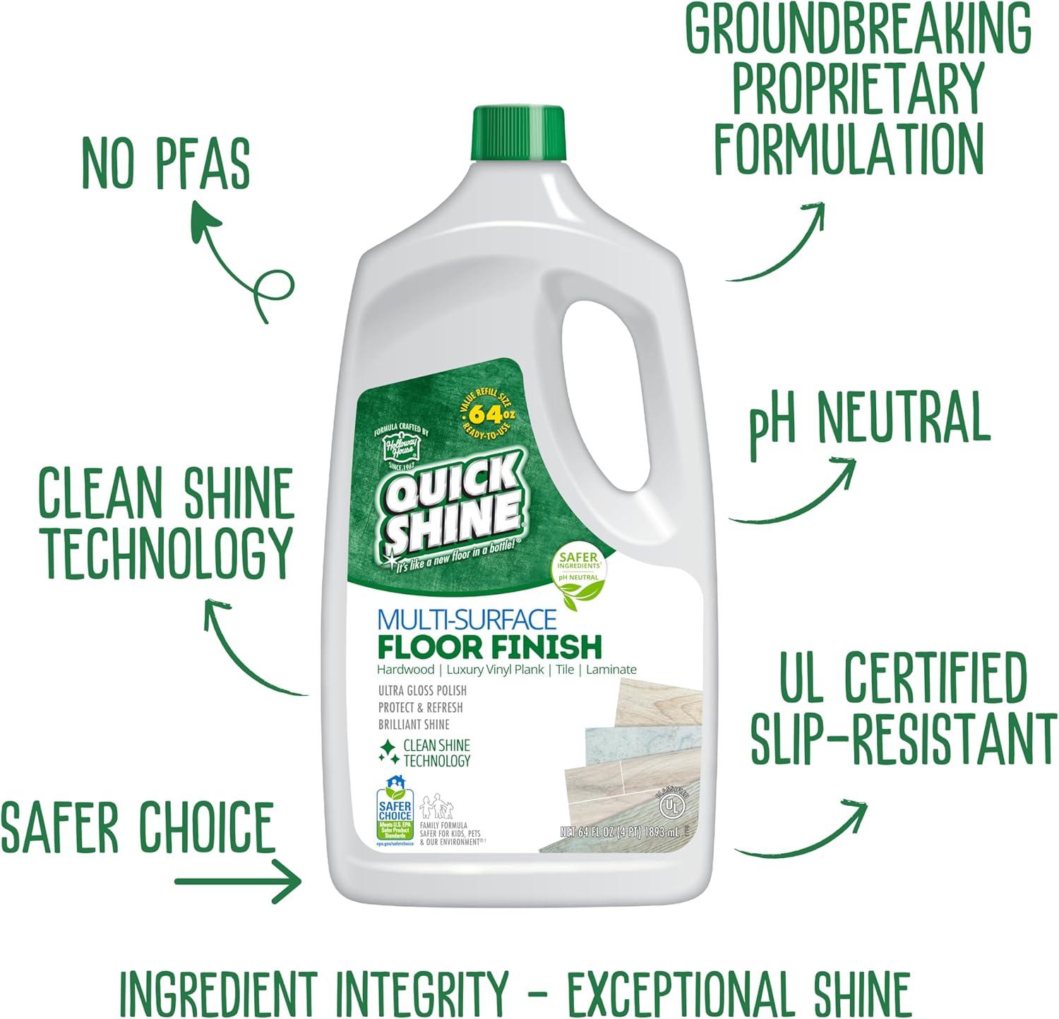 Quick Shine Multi-Surface Floor Finish & Polish, PFAS-Free Formula, 64 fl oz