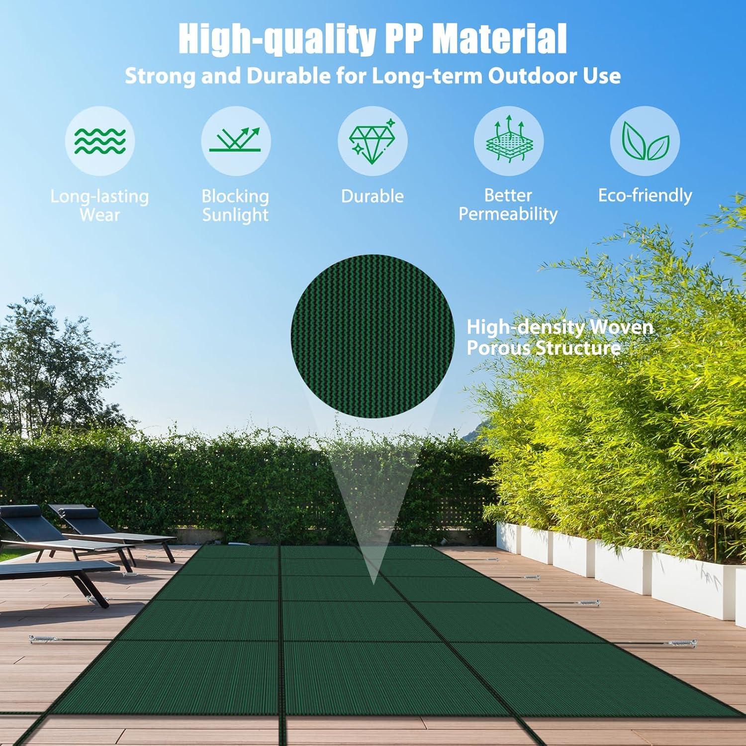 Green Rectangular Mesh In-Ground Pool Safety Cover 16x30 ft