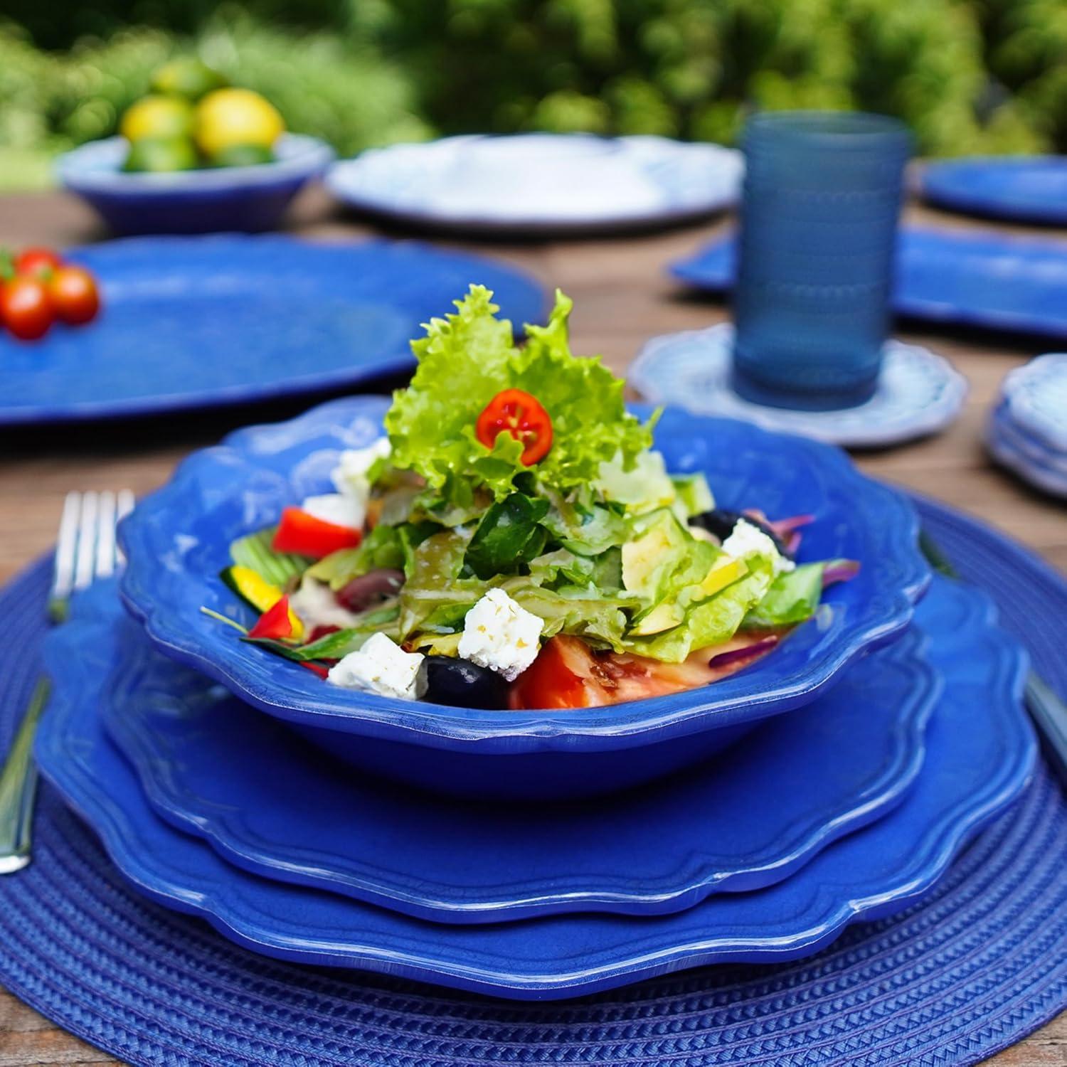 Isabella Blue Melamine Dinner Plates Set of 4 – Lightweight Unbreakable Plates for Indoor Outdoor Dining, Dishwasher Safe, BPA-Free, Great for BBQ, Poolside, Patio, or RV Use