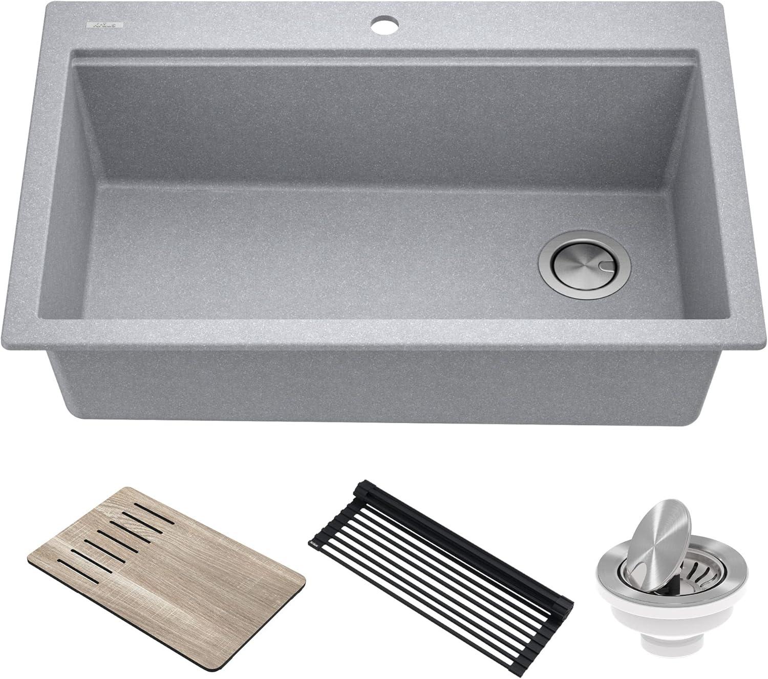 33 in. KRAUS Bellucci Workstation Drop-In Granite Composite Single Bowl Kitchen Sink with Accessories