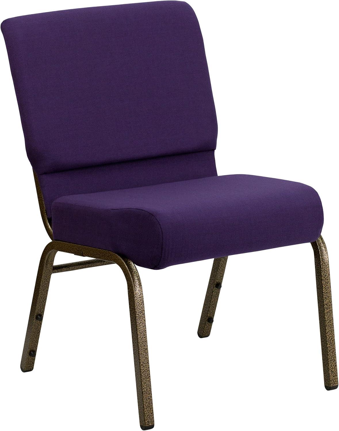 BizChair 4 Pack 21''W Stacking Church Chair in Royal Purple Fabric - Gold Vein Frame