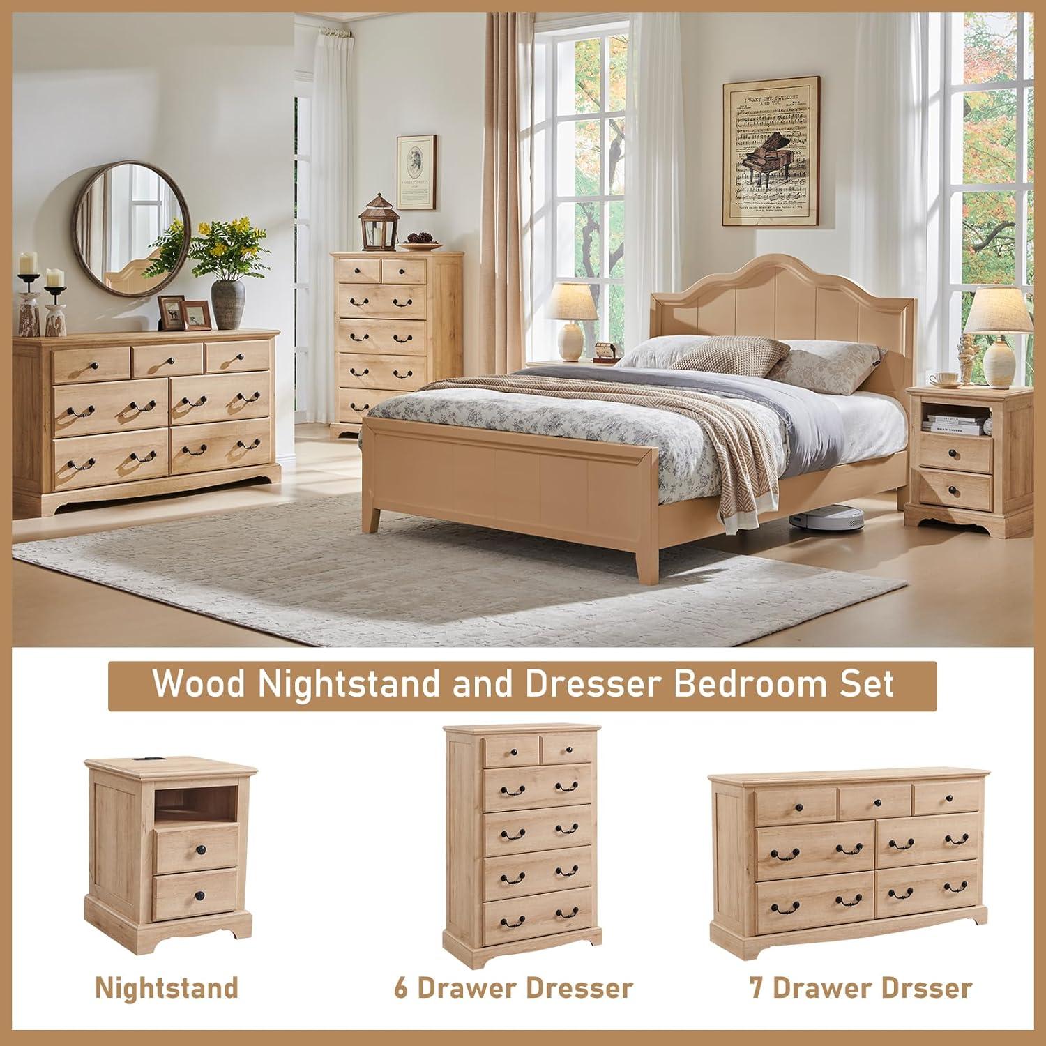 Natural Oak 7-Drawer Rustic Wood Dresser with Ball Bearing Slides