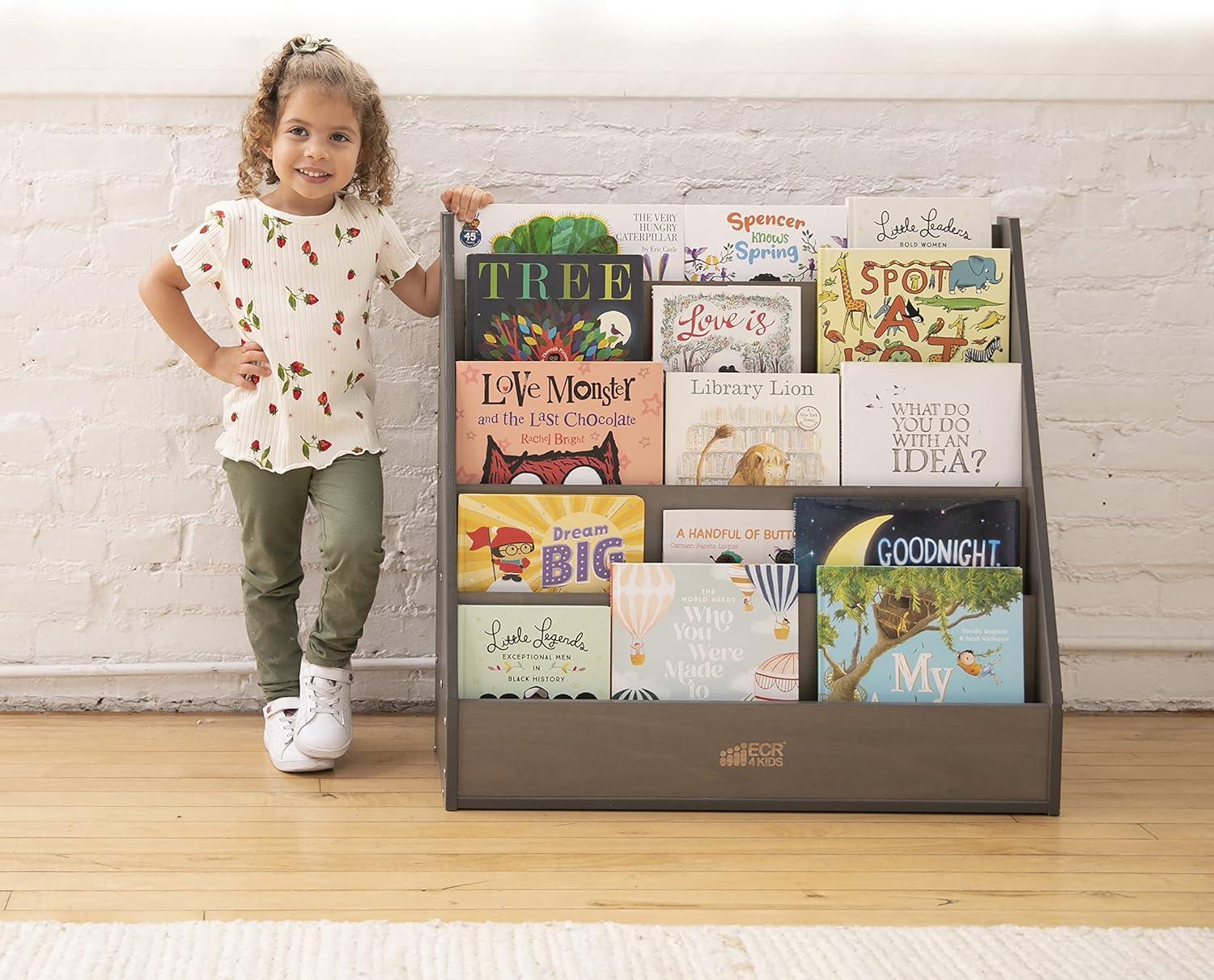 ECR4Kids Birch Streamline Book Display Stand, Kids Wooden Book Rack, Forward Facing Bookshelf